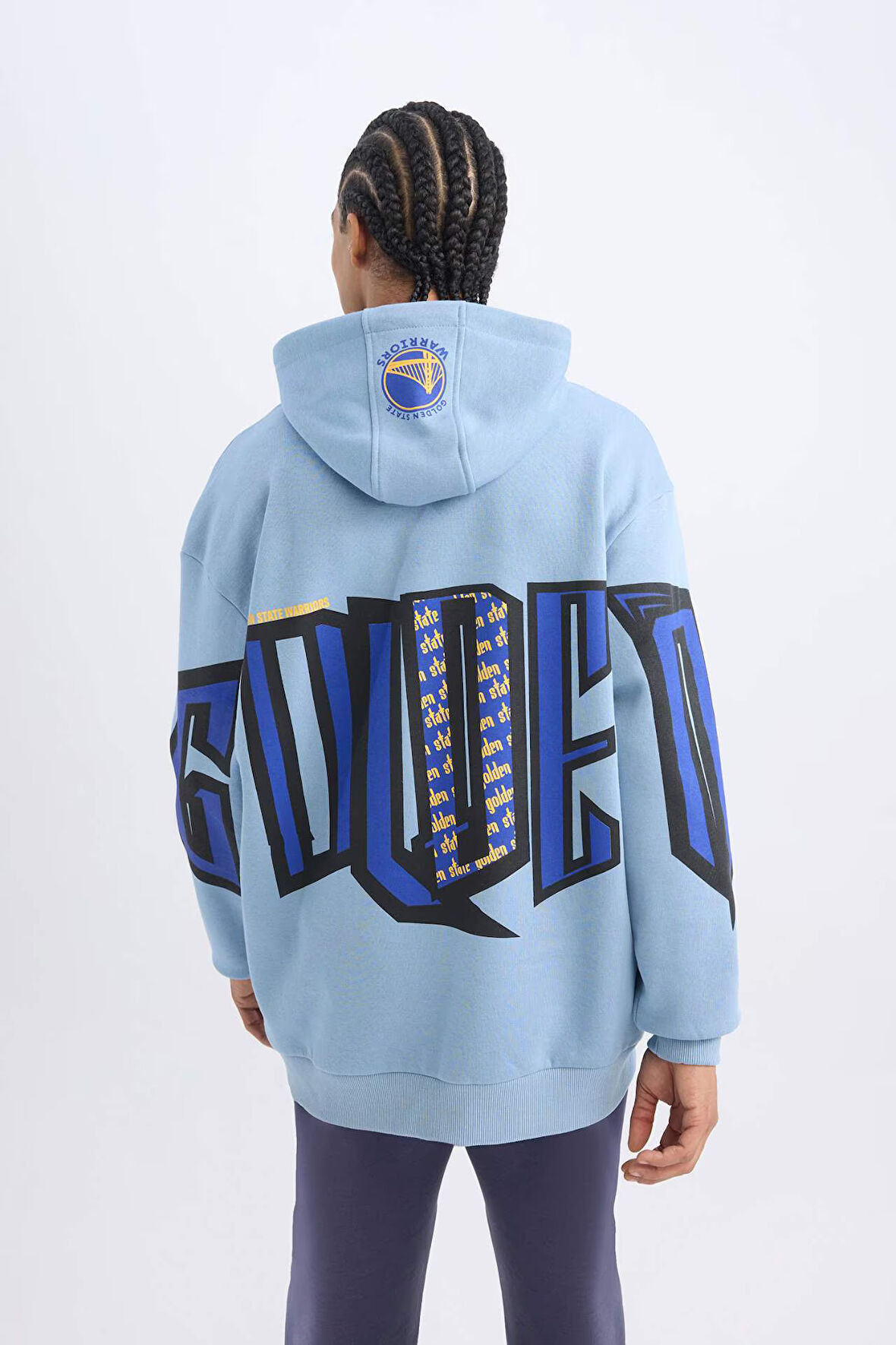 DeFactoFit NBA Golden State Warriors Oversize Geniş Kalıp Sırt Baskılı Kapüşonlu Sweatshirt V6858AZ24AUBE299