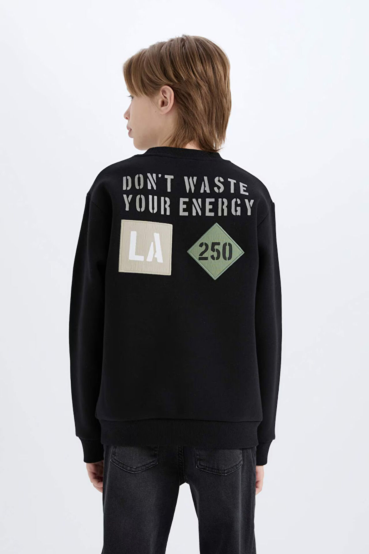 DeFacto Erkek Çocuk Bisiklet Yaka Sırt Baskılı Sweatshirt D3035A824WNBK81