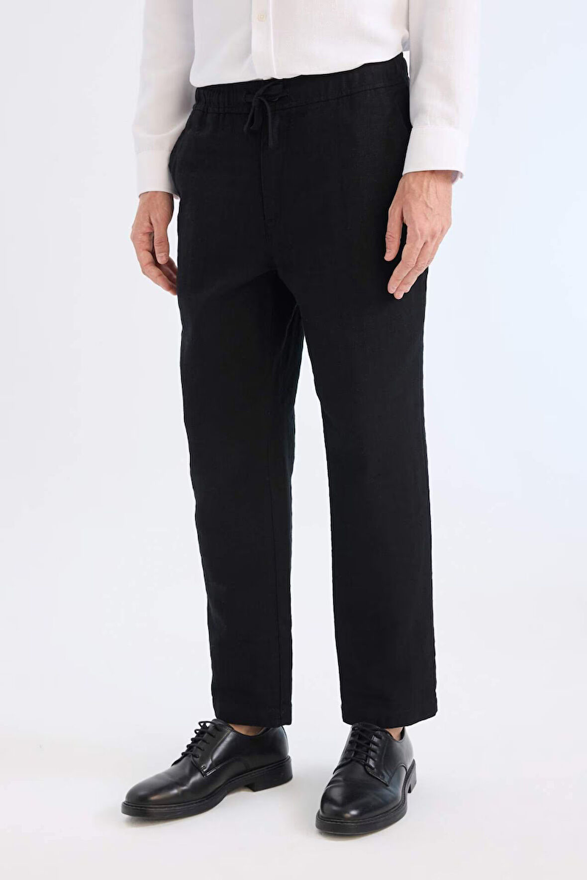 Yazlık Jogger Pantolon Regular Fit Normal Kesim Keten Görünümlü Düz Paça Pamuklu Cepli