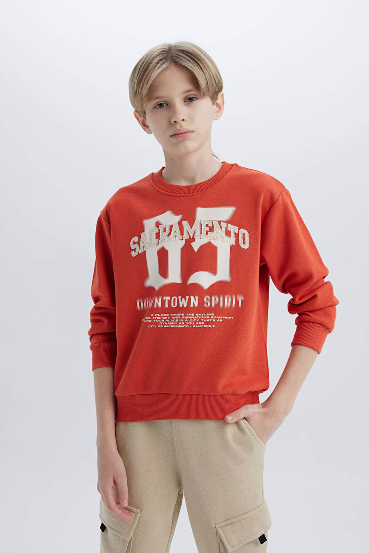 DeFacto Erkek Çocuk Bisiklet Yaka Baskılı Sweatshirt D7712A825SPOG605