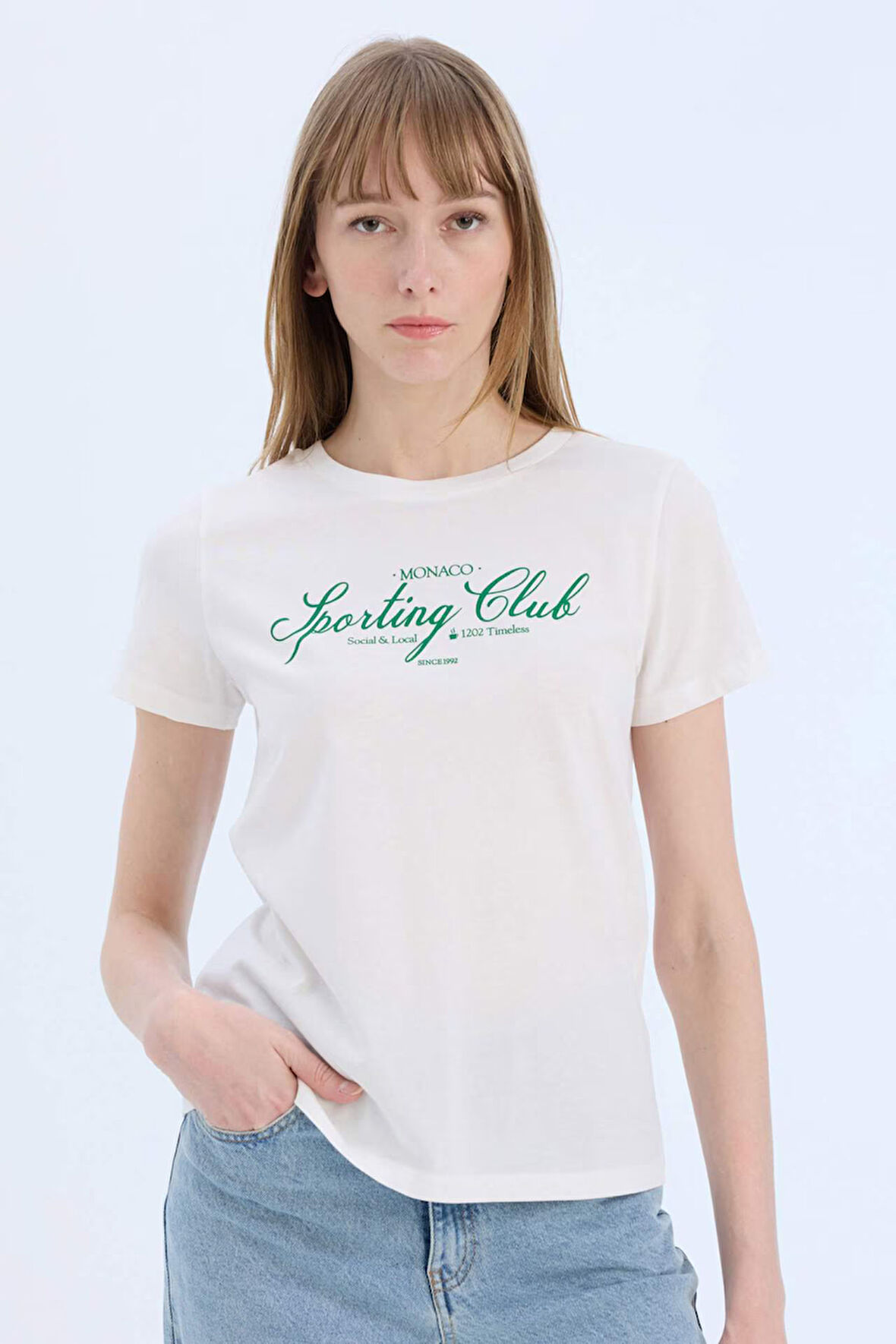 Regular Fit Bisiklet Yaka Baskılı Penye Kısa Kollu Tişört