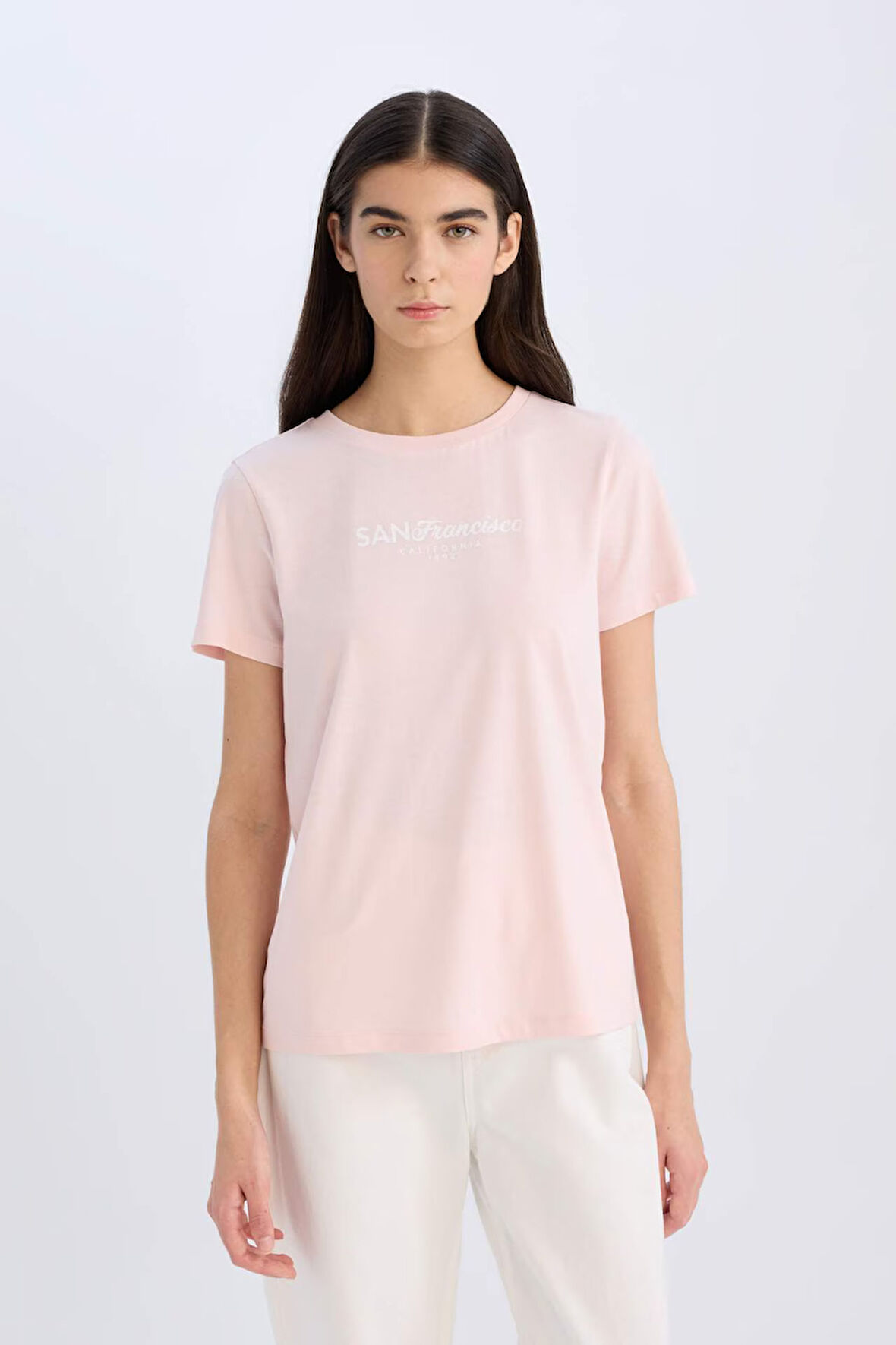 Regular Fit Bisiklet Yaka Baskılı Penye Kısa Kollu Tişört