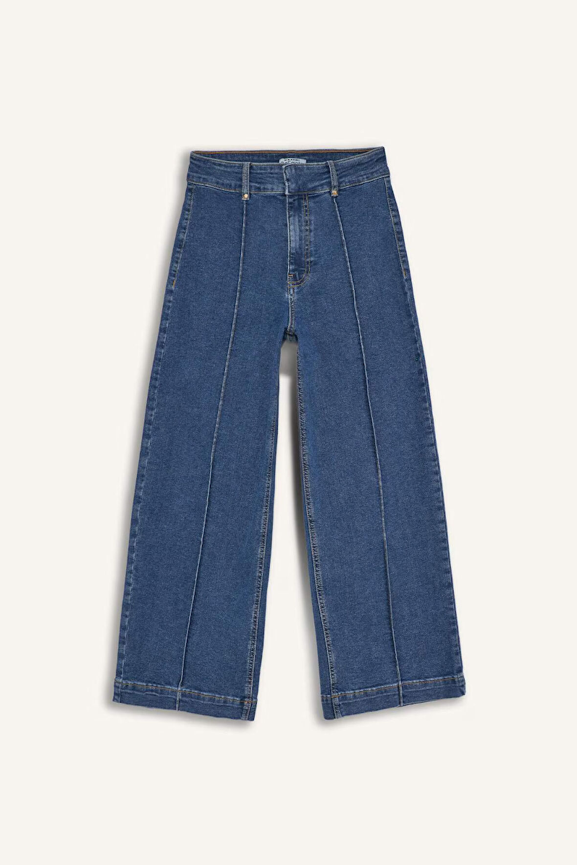 Culotte Yüksek Bel Crop Fit Crop Jean Kar Yıkamalı Pantolon