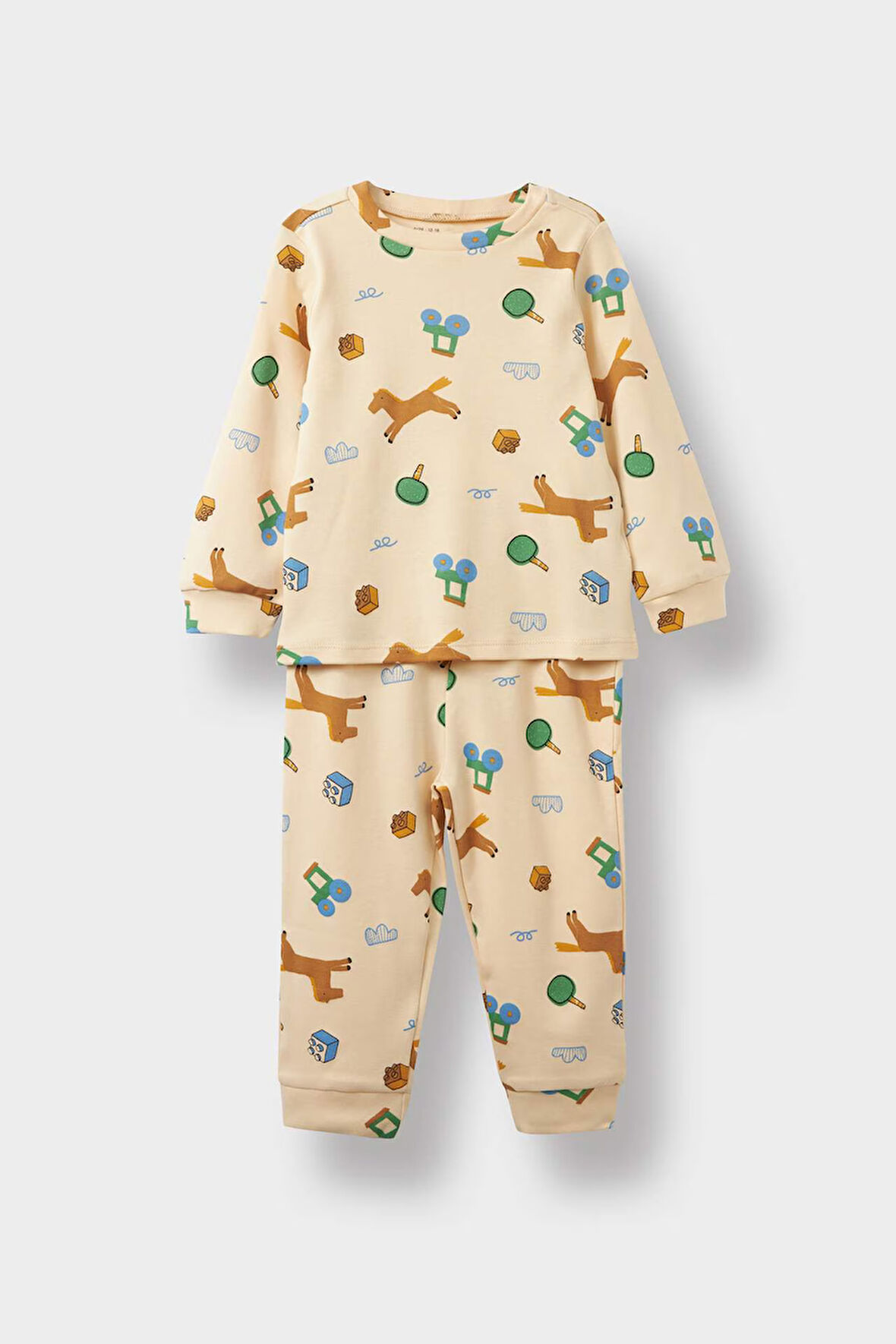 Erkek Bebek Pijama Takımı Desenli Uzun Kollu Üst Uzun Alt