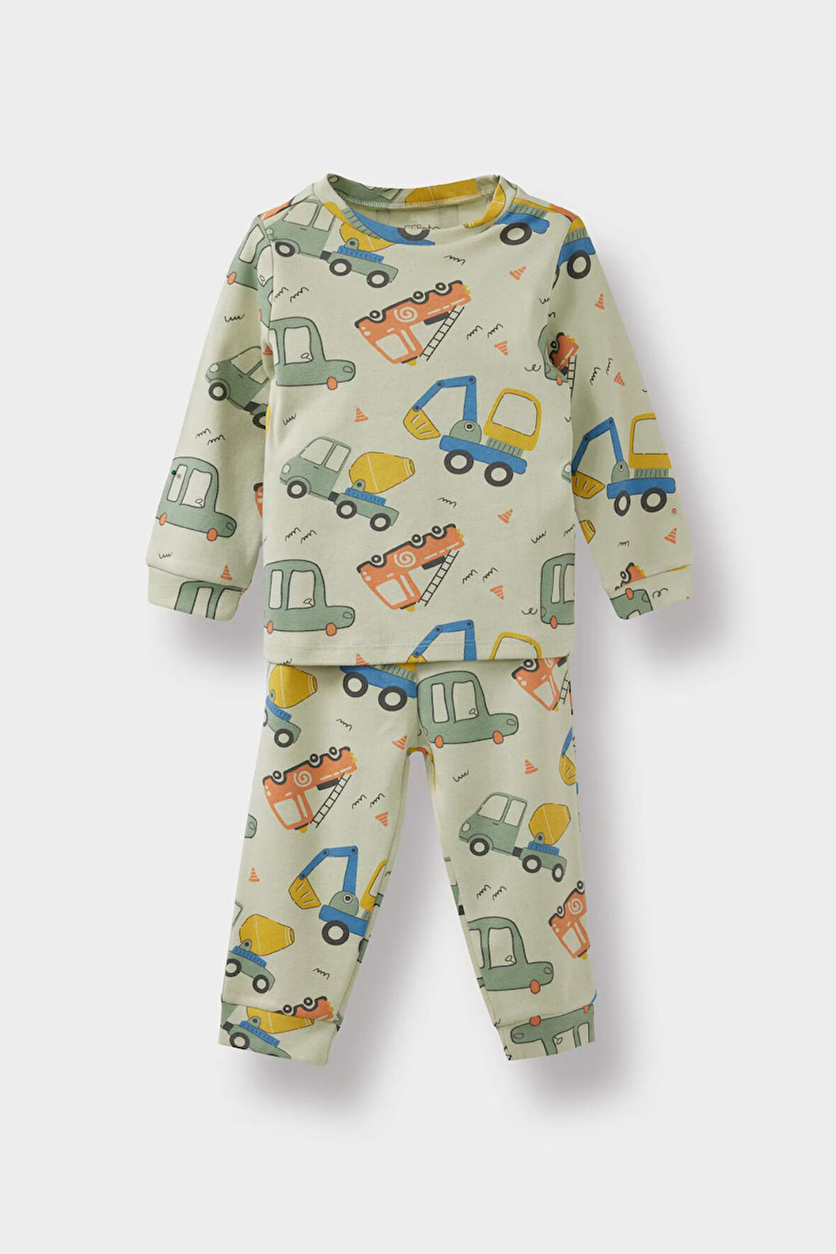 Erkek Bebek Pijama Takımı Araç Baskılı Uzun Kollu Üst Uzun Alt
