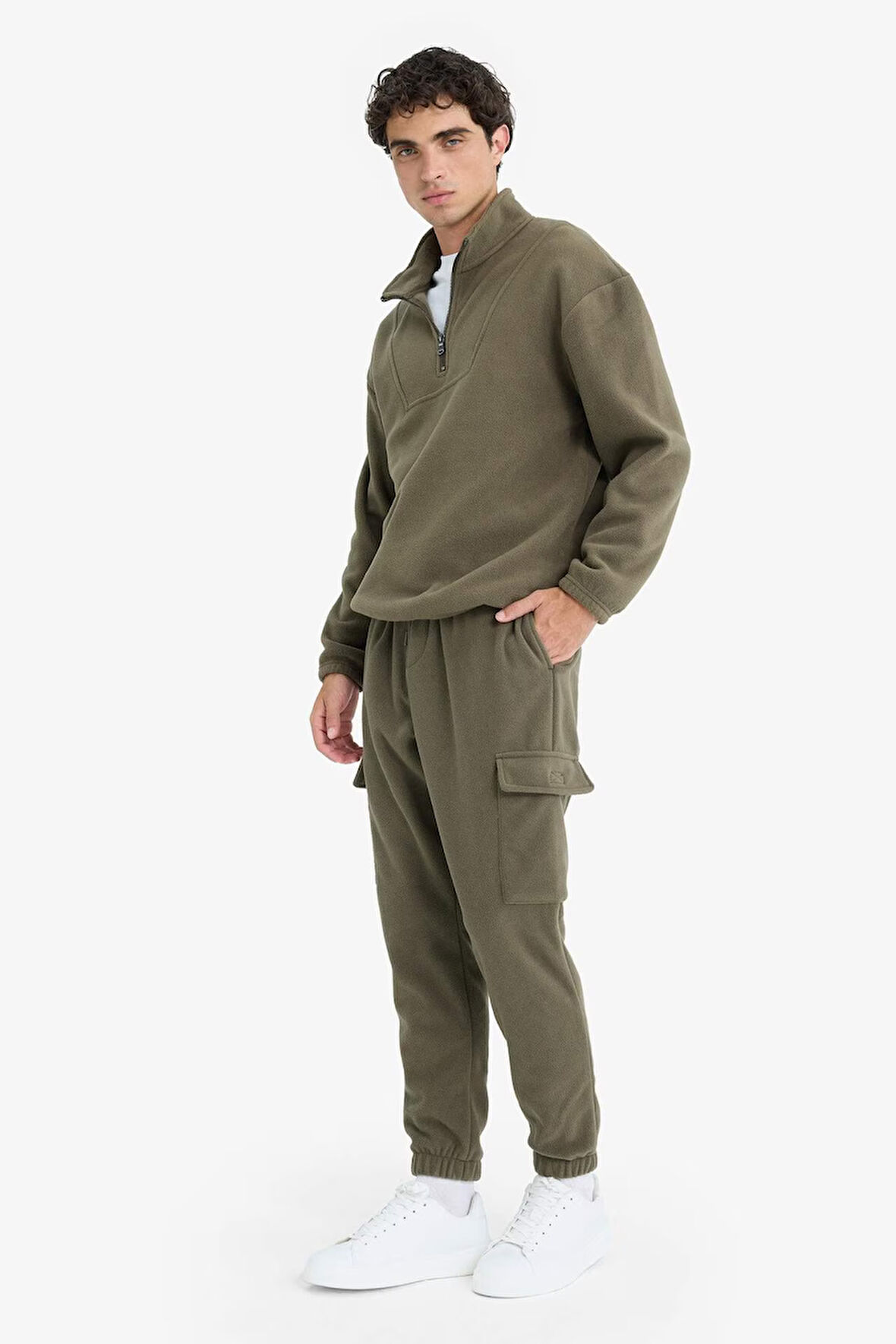 Regular Fit Beli Bağcıklı Kargo Cepli Polar Eşofman Altı