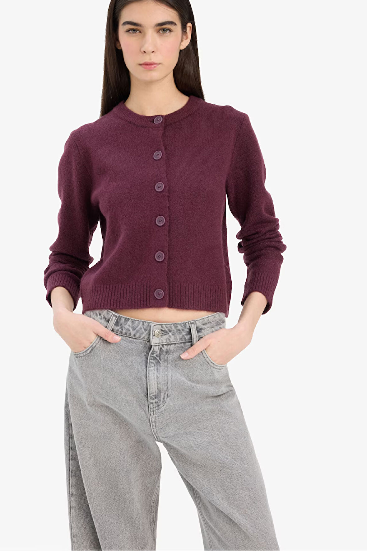 Regular Fit Bisiklet Yaka Basic Düz Düğmeli Soft Touch Yumuşak Triko Hırka