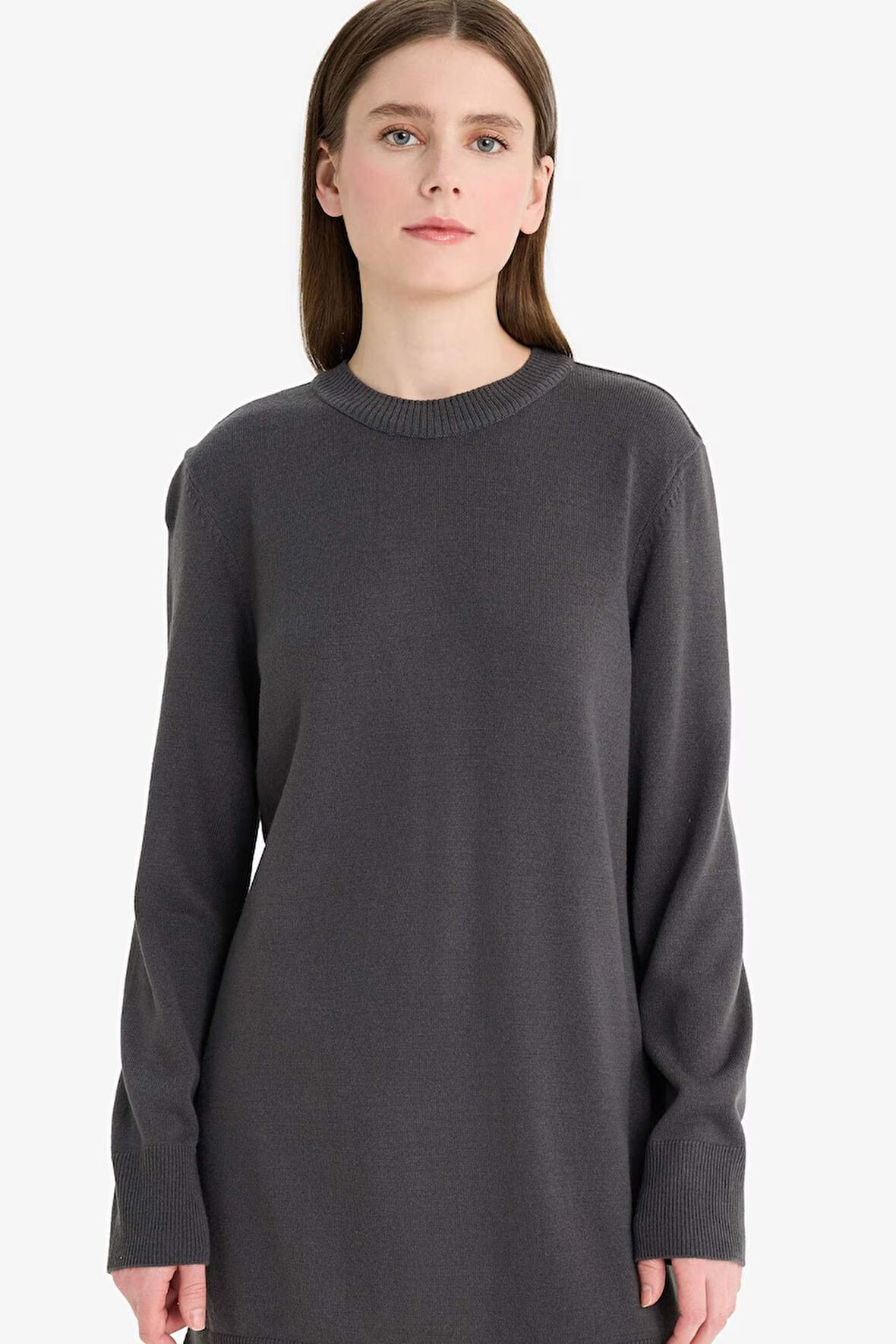 DeFacto Regular Fit Bisiklet Yaka Yırtmaçlı Basic Düz Uzun Kollu Tunik H3431AZ25WNAR161