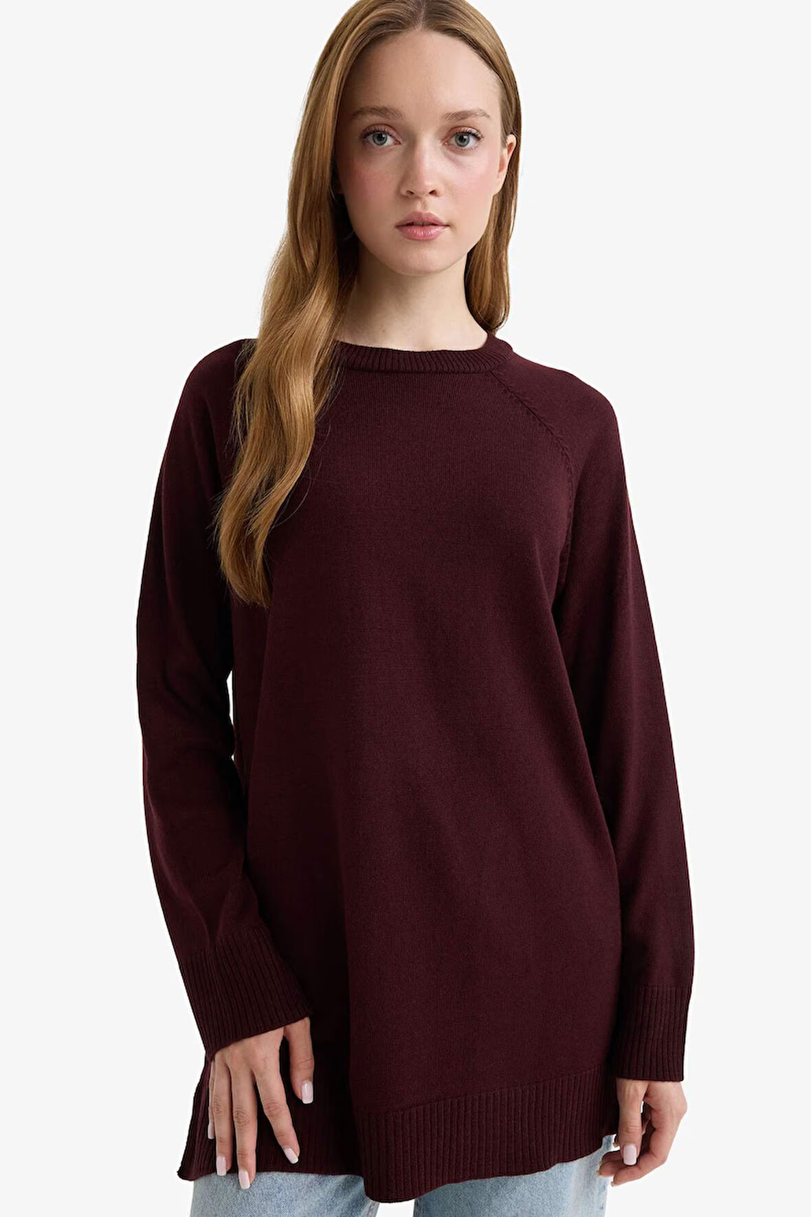 Regular Fit Bisiklet Yaka Basic Düz Uzun Kollu Tunik