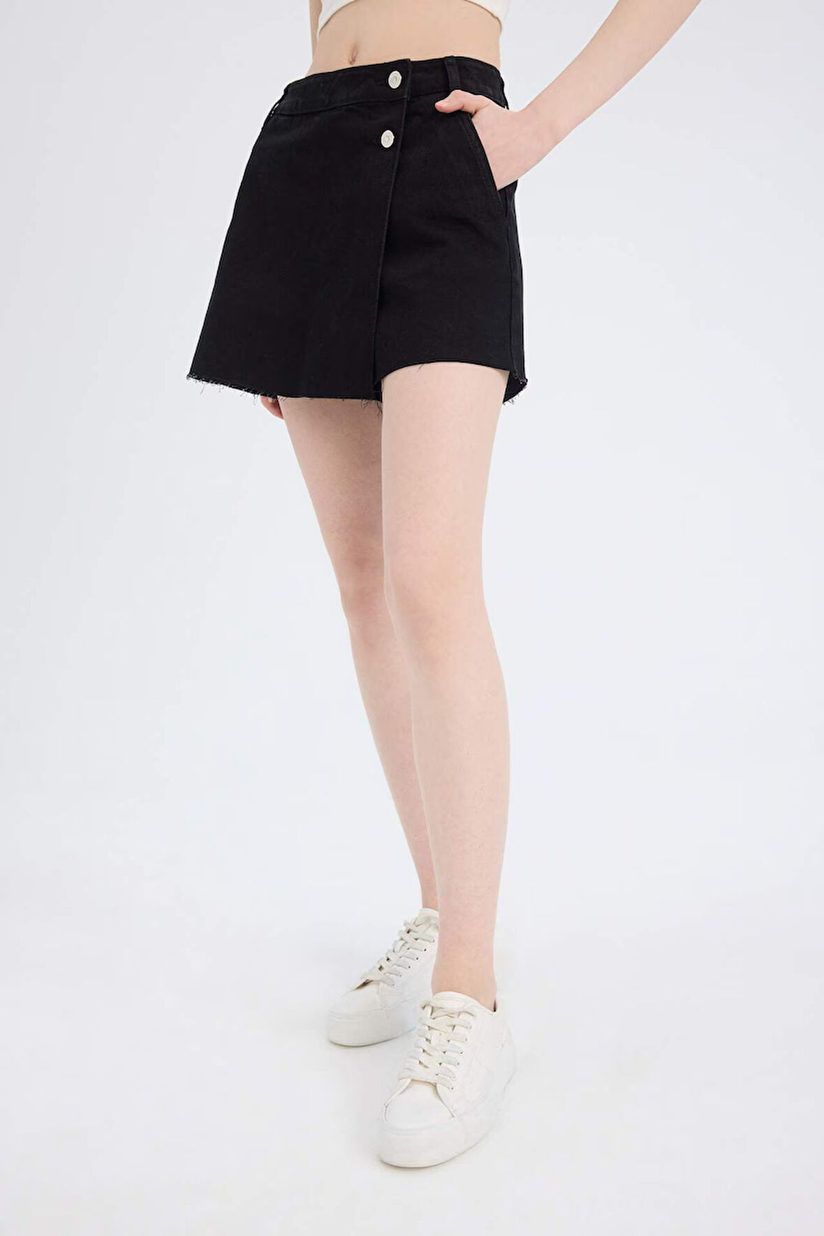Yüksek Bel Jean Şort Etek