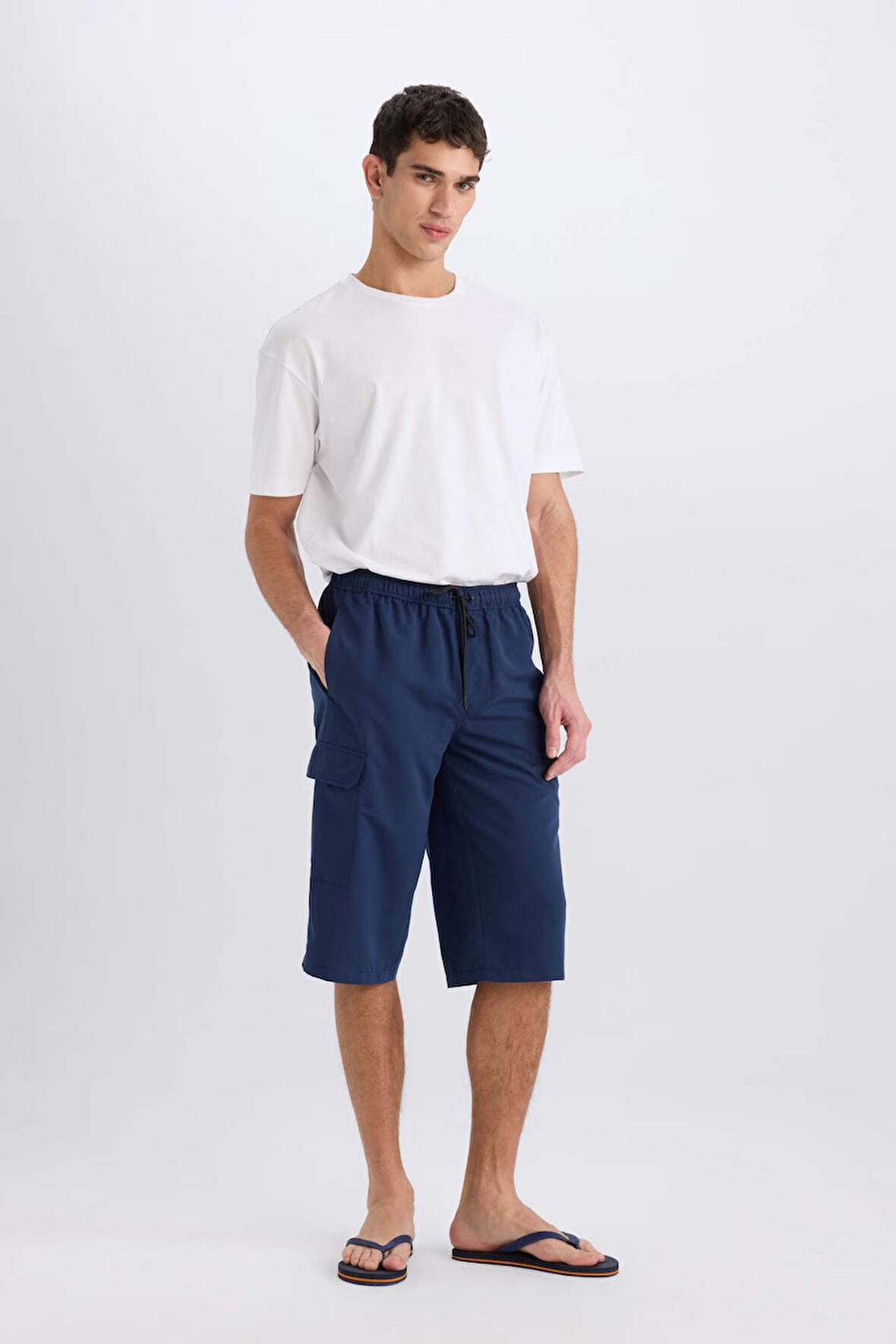 Long  Fit File Astarlı Uzun Boy Deniz Şortu