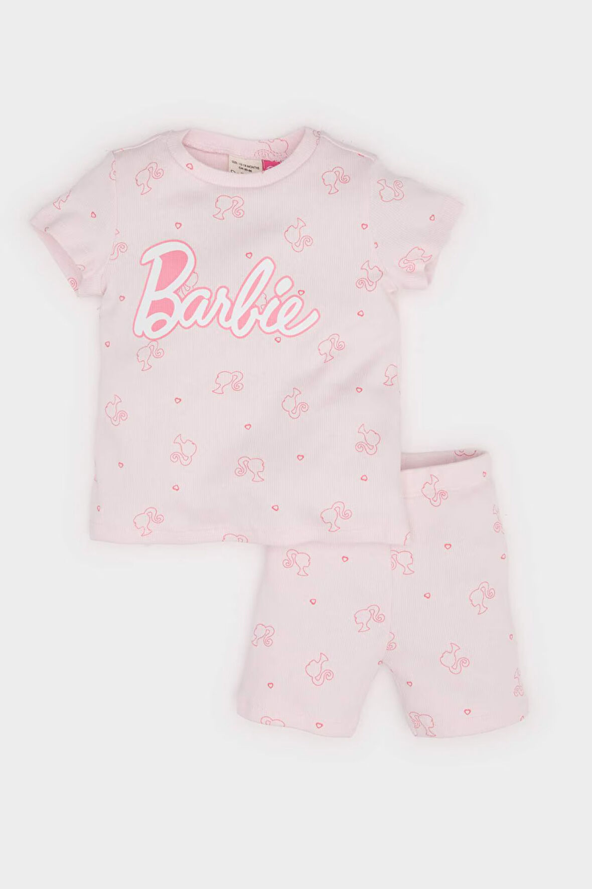 Kız Bebek Barbie Pijama Takımı Kısa Kollu Fitilli Kaşkorse Üst Beli Lastikli Şort