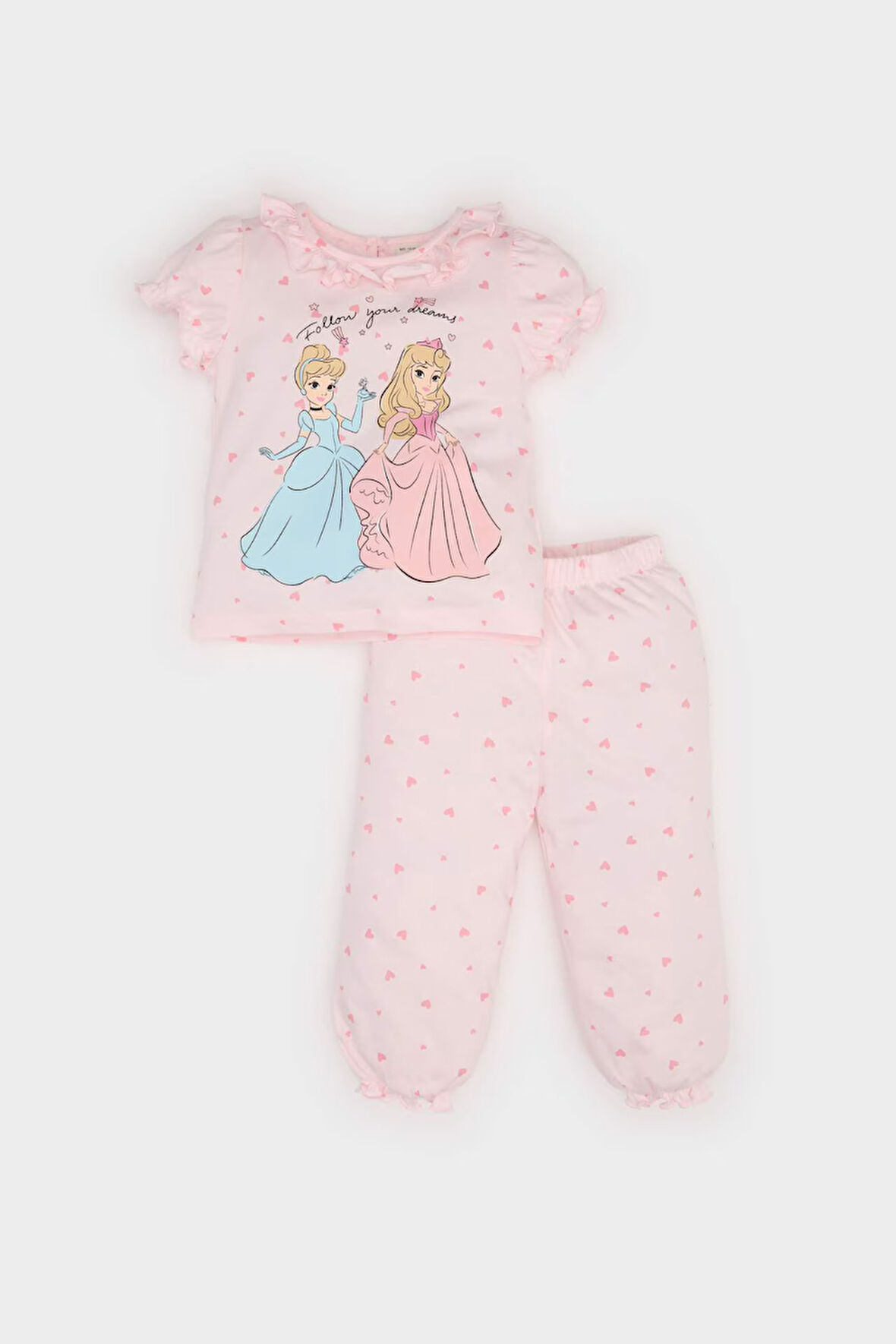 Kız Bebek Disney Prenses Pijama Takımı Kısa Kollu Penye Üst Beli Lastikli Uzun Alt