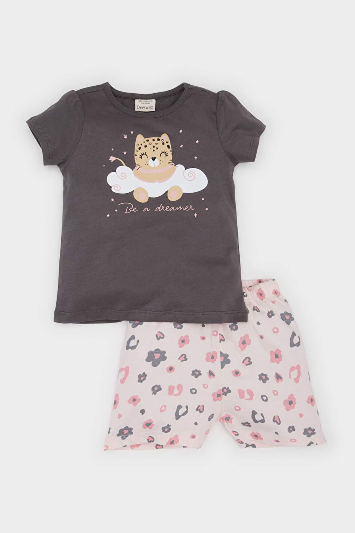 DeFacto Kız Bebek Pijama Takımı Kısa Kollu Penye Üst Esnek Belli Şort E1549A525HSAR151