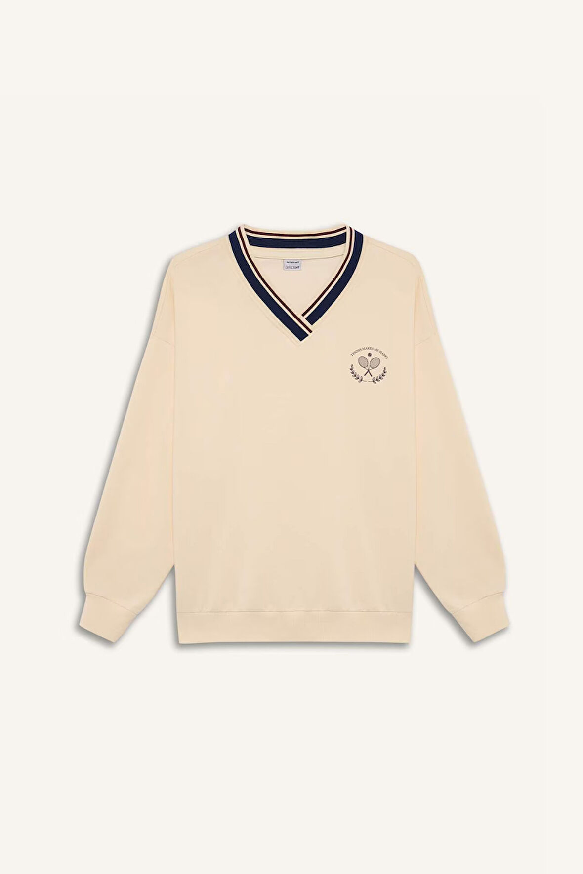 DeFactoFit Oversize Geniş Kalıp V Yaka Baskılı Sporcu Sweatshirt D7135AX25SPER109