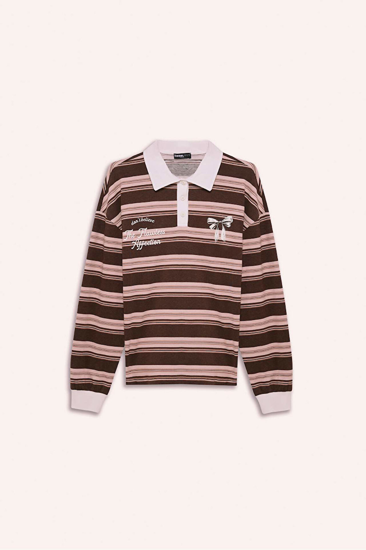 Coool Loose Fit Polo Yaka Çizgili Sweatshirt