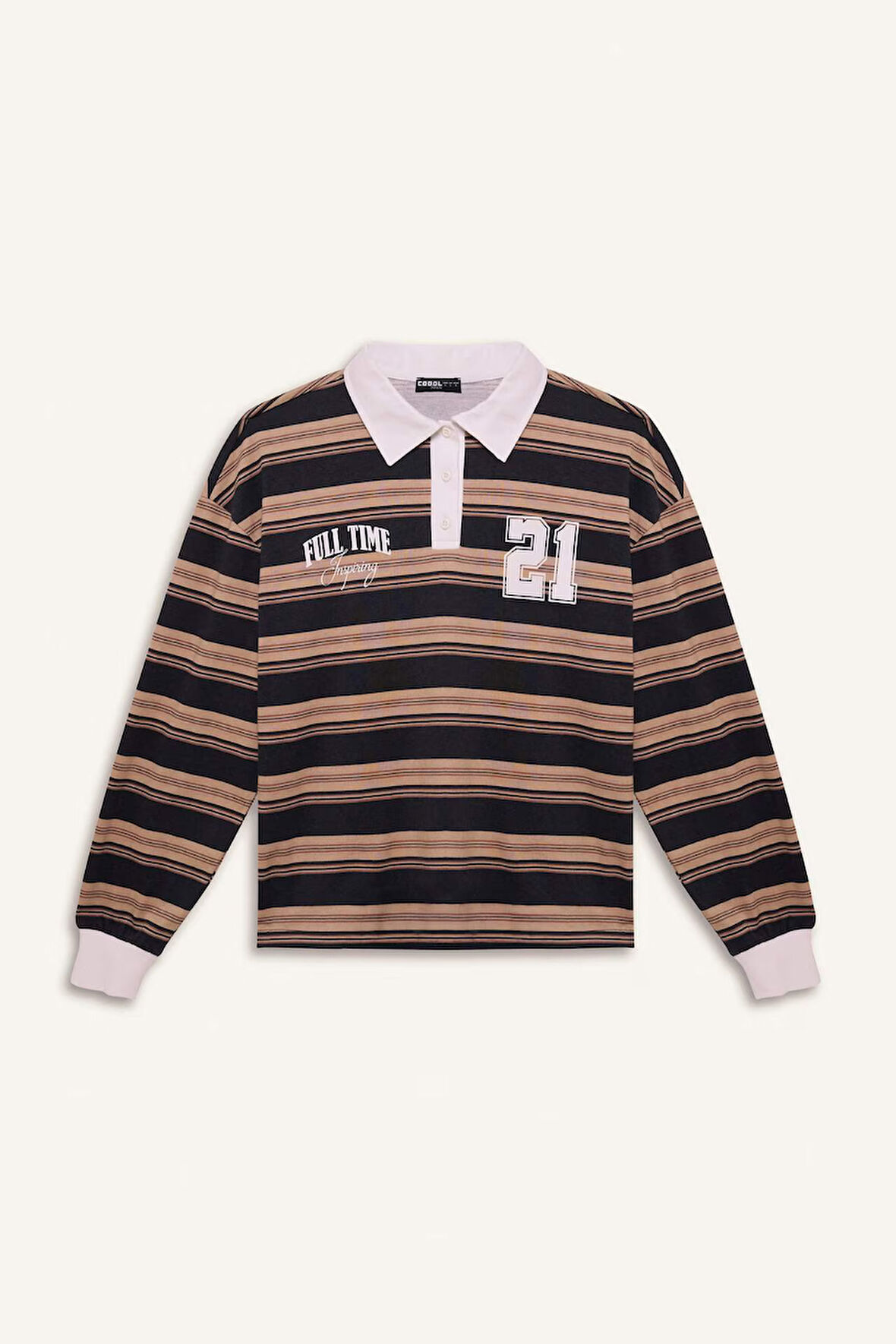 Coool Loose Fit Çizgili Polo Yaka Sweatshirt