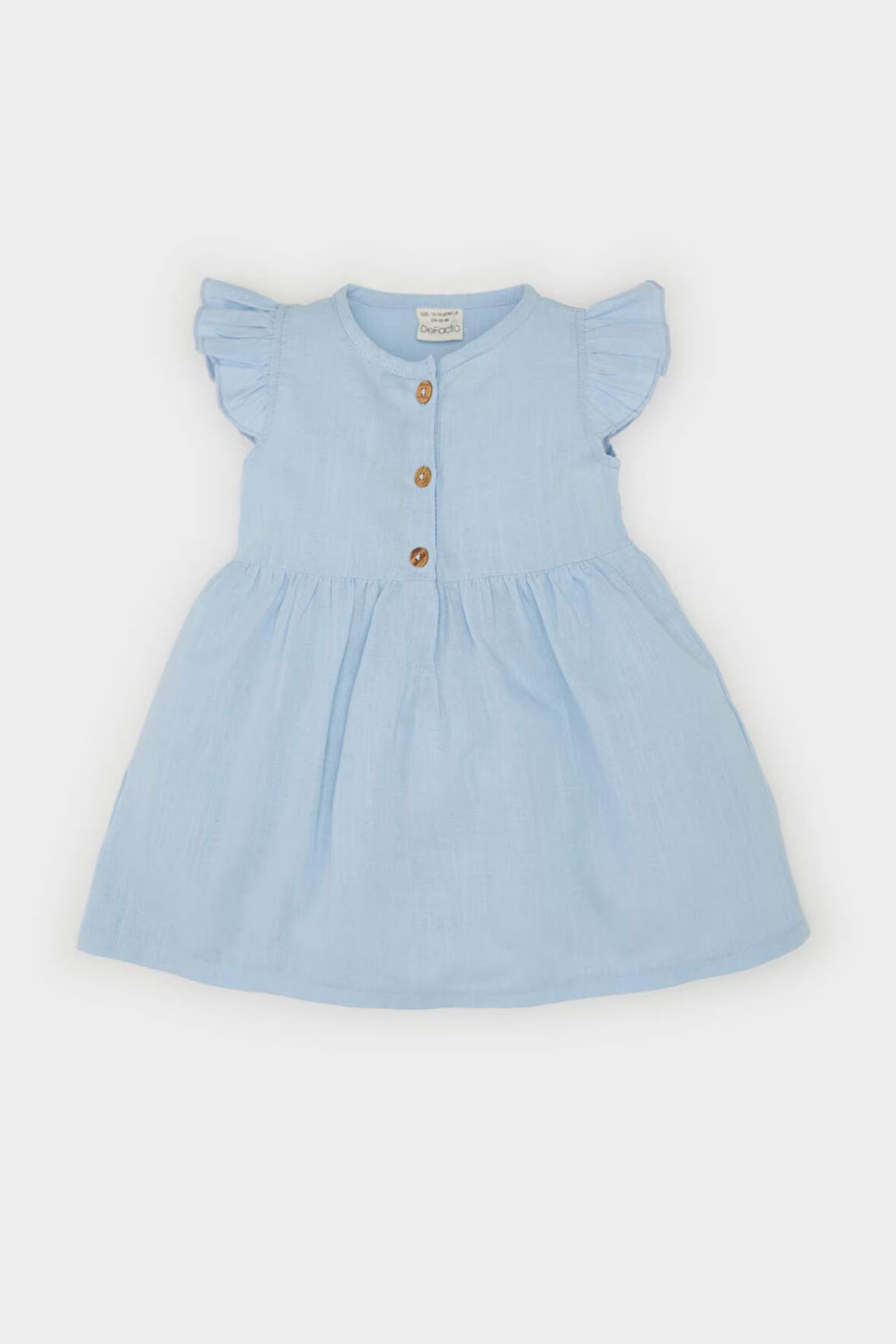 Kız Bebek Basic Düz Kısa Kollu Flamlı Poplin Elbise