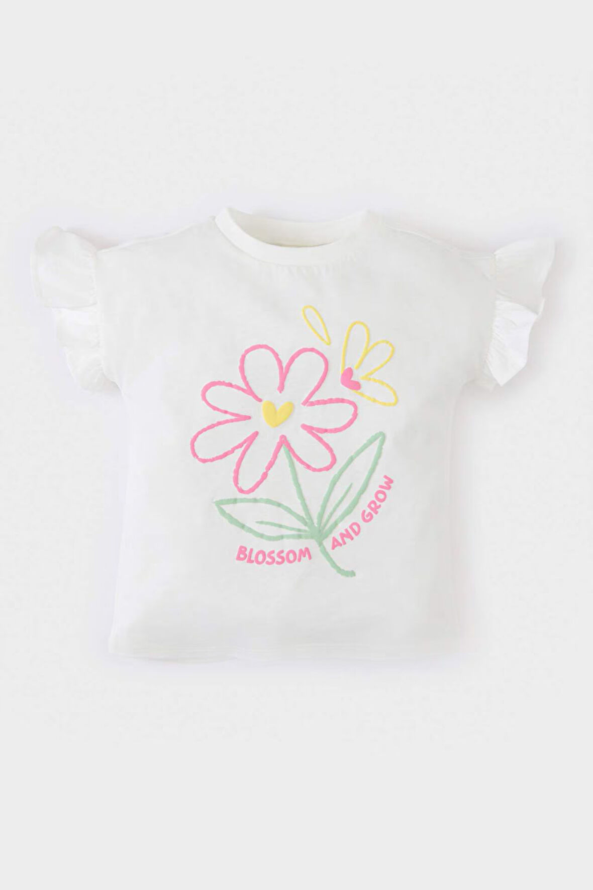 Kız Bebek Bisiklet Yaka Çiçekli Kısa Kollu Tişört