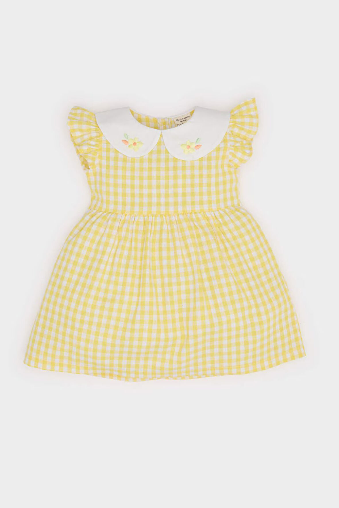 Kız Bebek Bebe Yaka Kareli Kısa Kollu Poplin Elbise