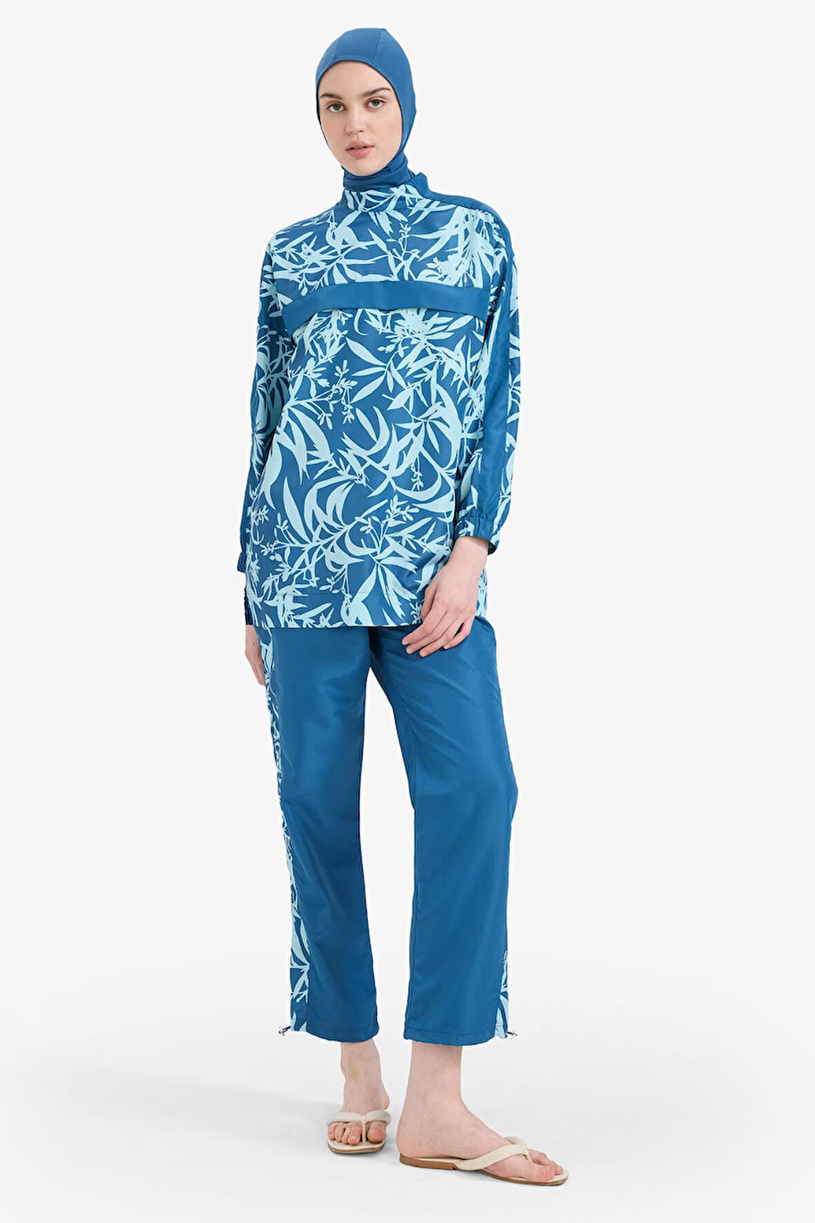 DeFacto Regular Fit Renk Bloklu 3'lü Desenli Burkini Tesettür Mayo Takım E7996AX25HSBE376