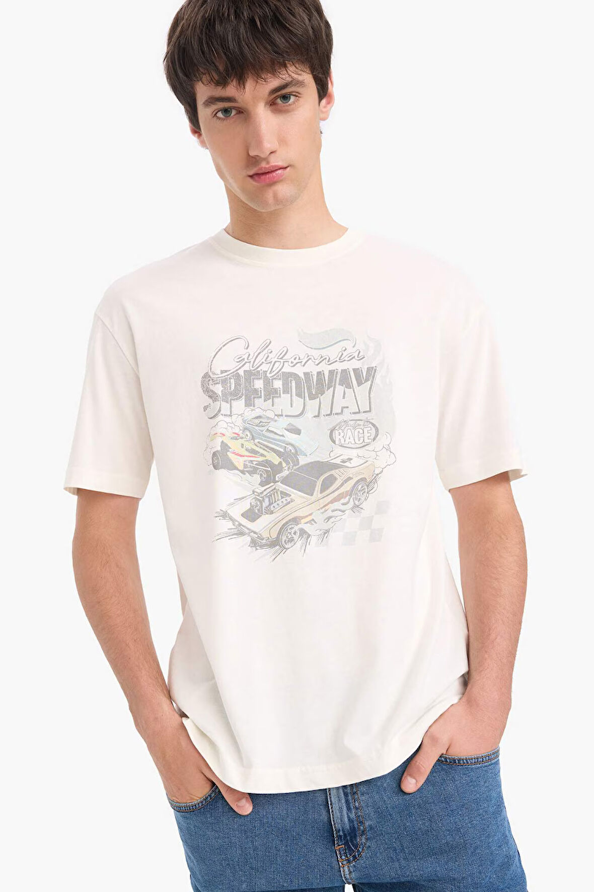 DeFacto %100 Pamuk Hot Wheels Boxy Fit Bisiklet Yaka Kısa Kollu Tişört E3274AX25SMER105