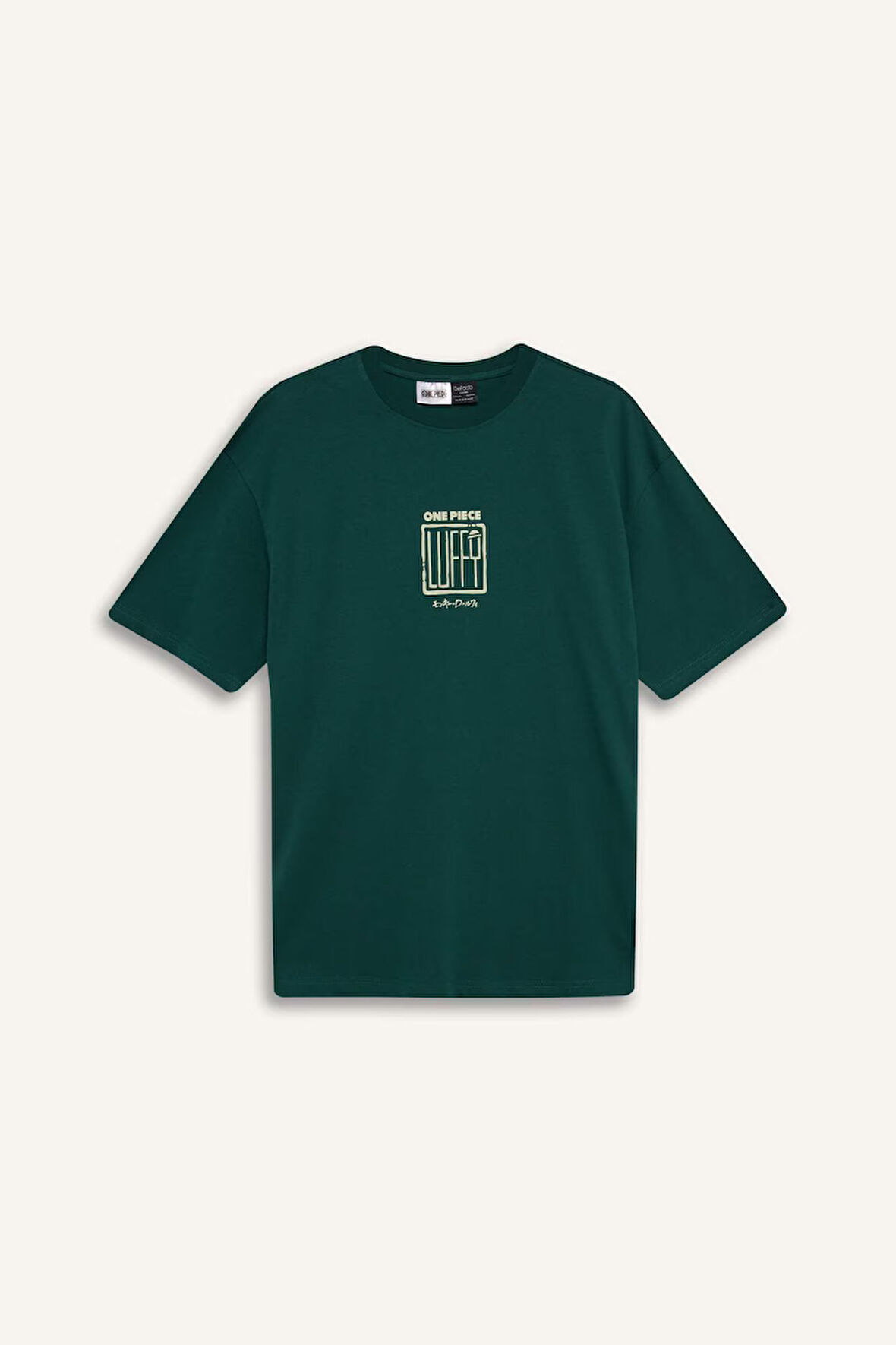 DeFacto %100 Pamuk One Piece Boxy Fit Bisiklet Yaka Sırt Baskılı Kısa Kollu Tişört E3272AX25SMGN465