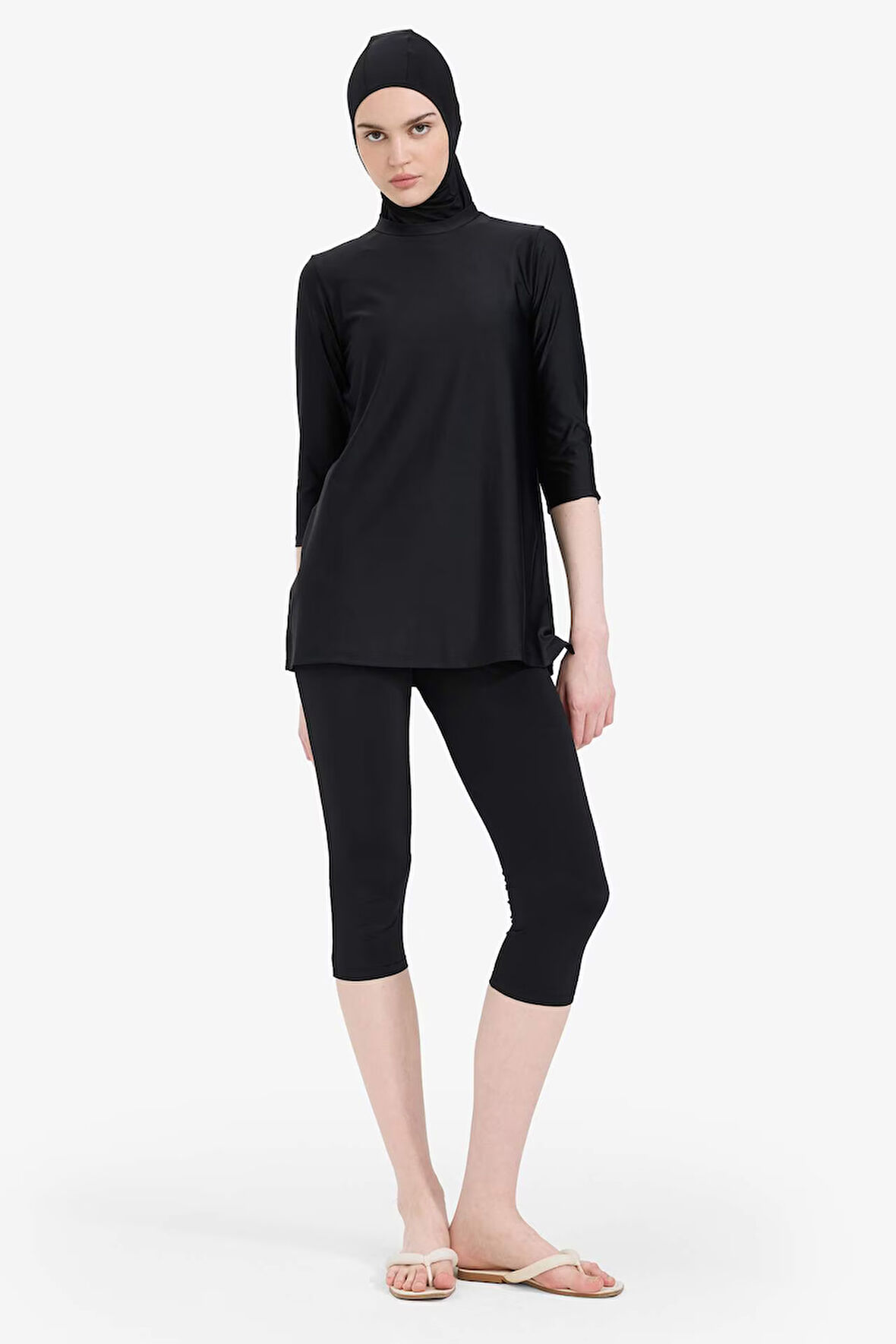 Regular Fit 4'lü Basic Düz Burkini Tesettür Mayo Takım
