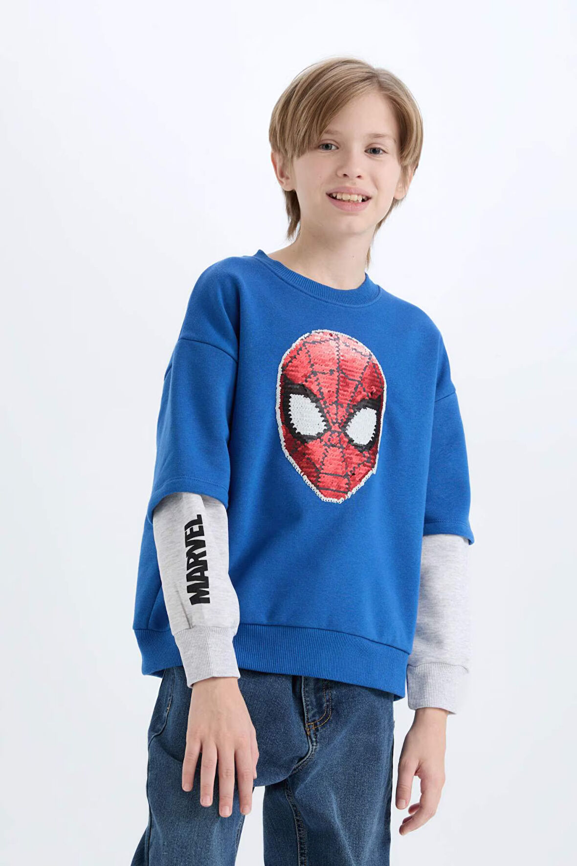 DeFacto Erkek Çocuk Marvel Spiderman Oversize Geniş Kalıp Bisiklet Yaka Sweatshirt D6813A824WNBE464