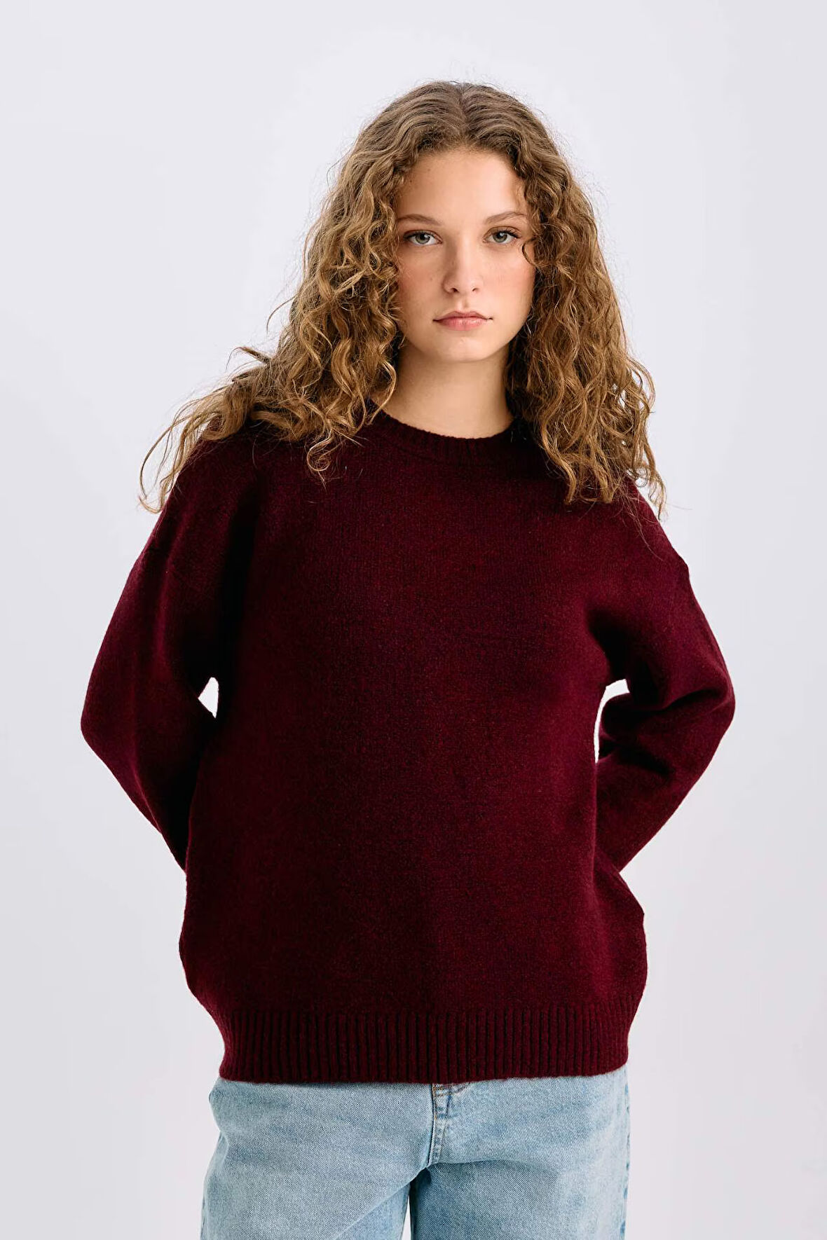 Oversize Fit Geniş Kalıp Bisiklet Yaka Triko Kazak
