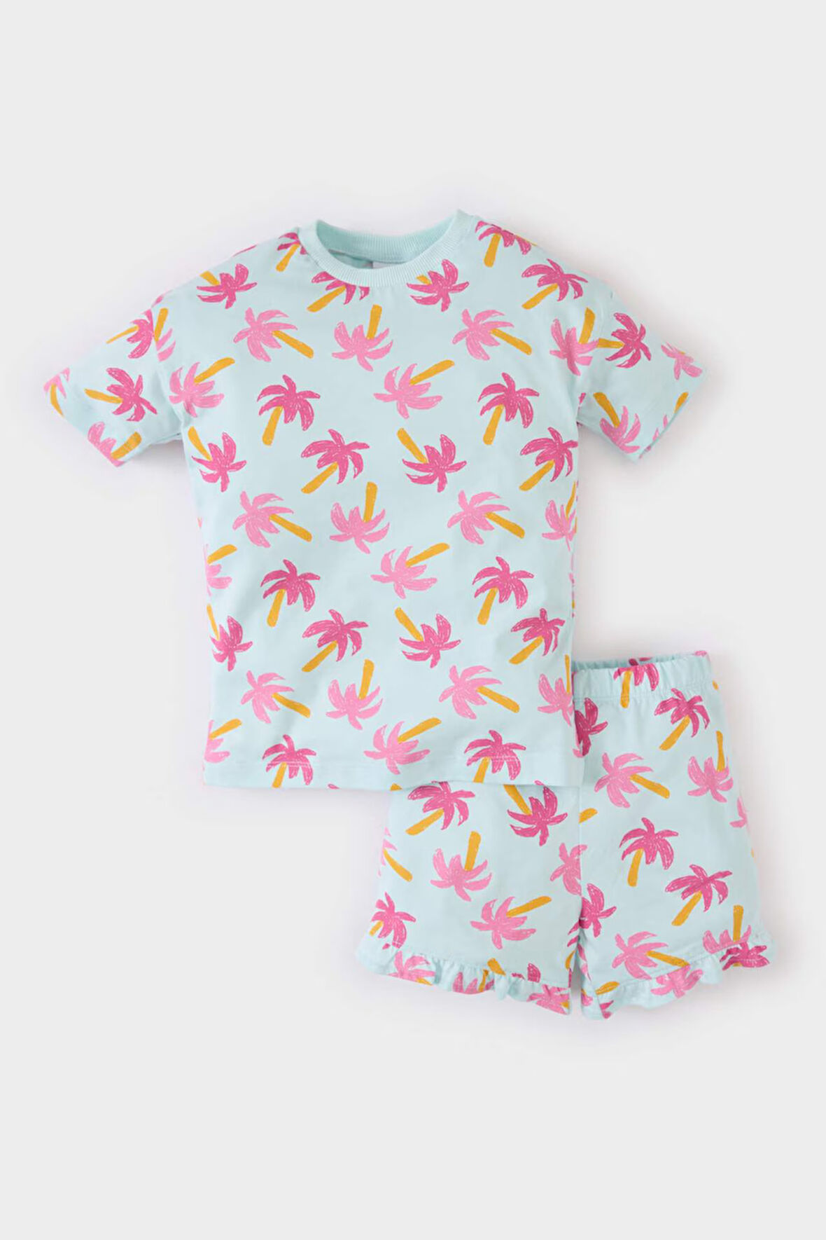 DeFacto Kız Bebek 2'li Takım Palmiye Desenli Kısa Kollu Tişört Beli Lastikli Şort E0689A525SMBE495