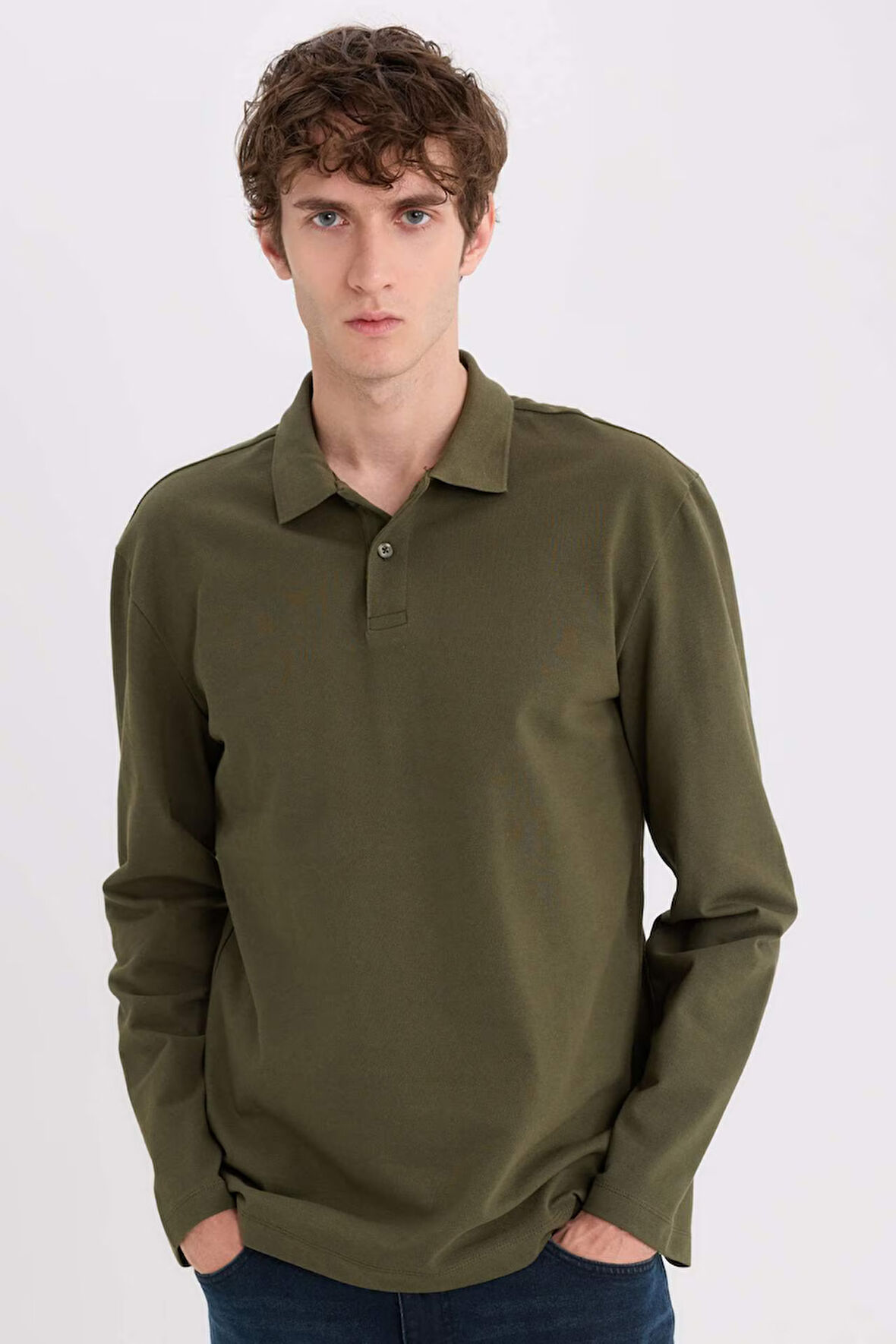 New Regular Fit Polo Yaka Uzun Kollu Pike Tişört
