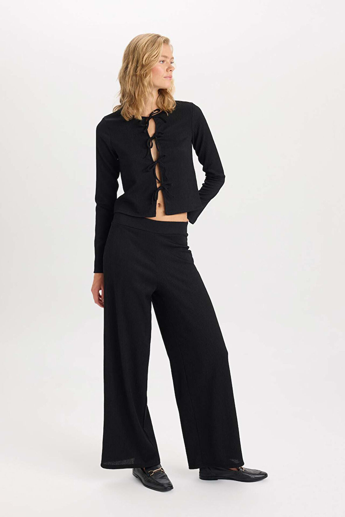 Wide Leg  Geniş Bol Paça Esnek Belli Basic Düz Bürümcük Pantolon