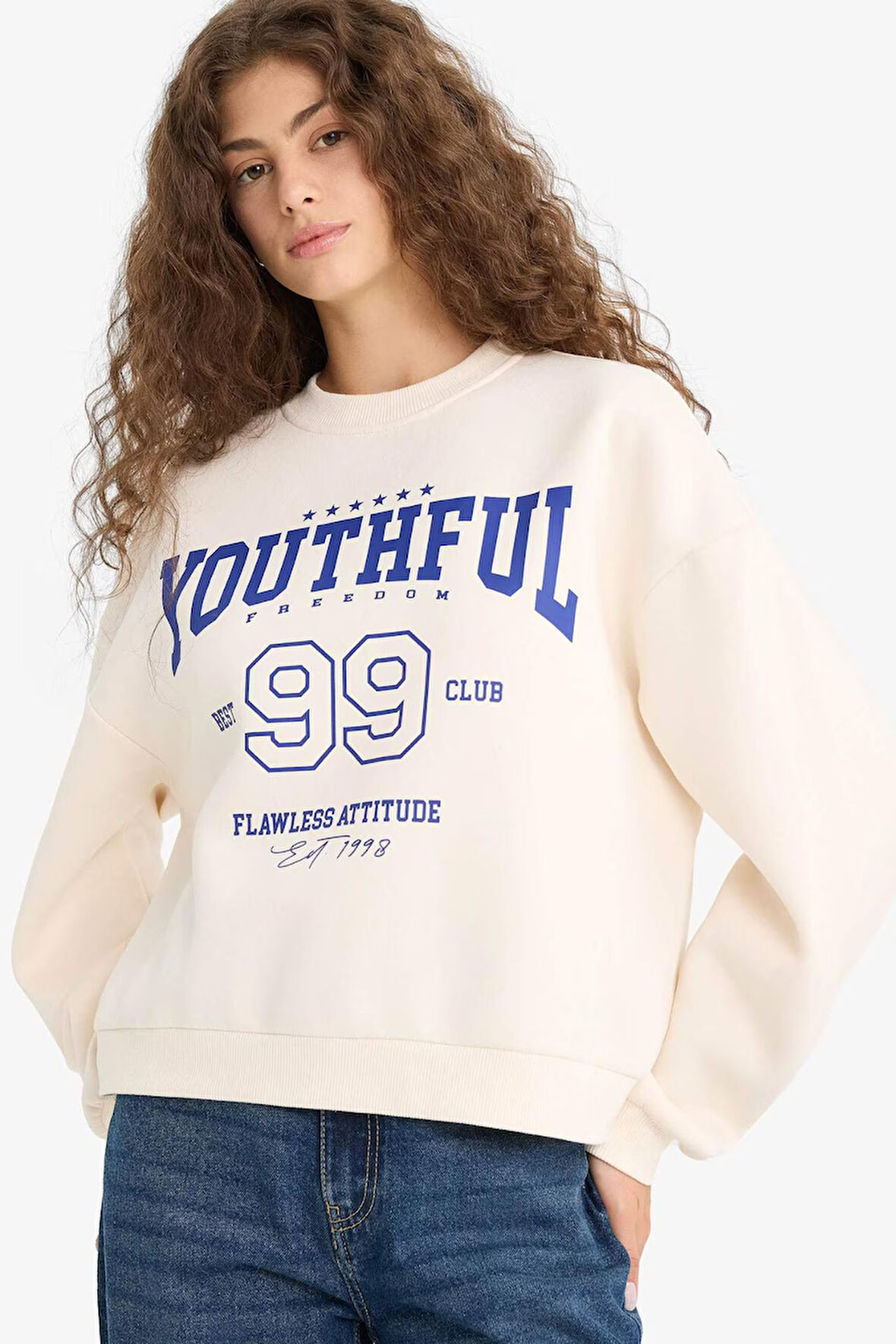Regular Fit Bisiklet Yaka Baskılı Sweatshirt