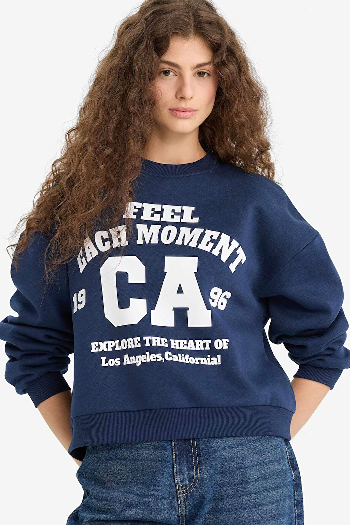 Regular Fit Bisiklet Yaka Baskılı Sweatshirt