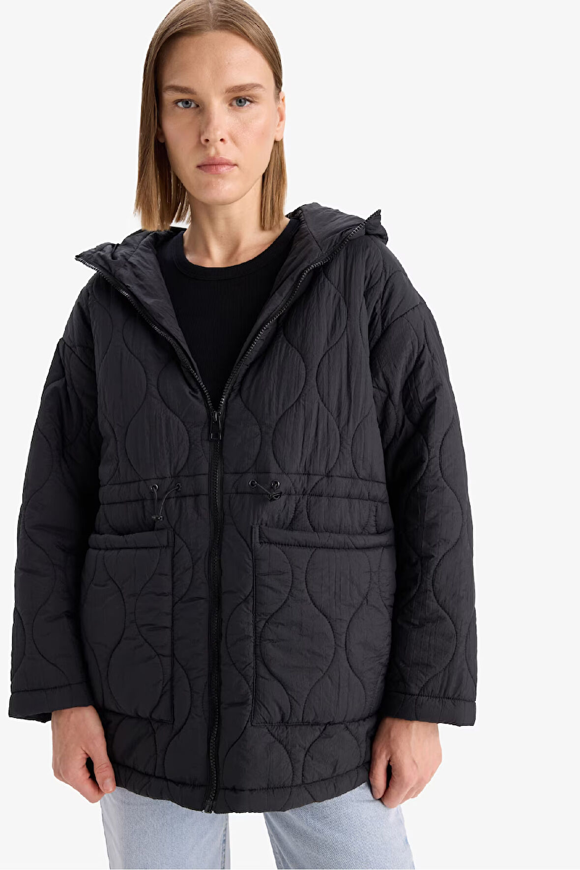 Su Geçirmez Regular Fit Kapüşonlu Fermuarlı Kapitoneli Mont