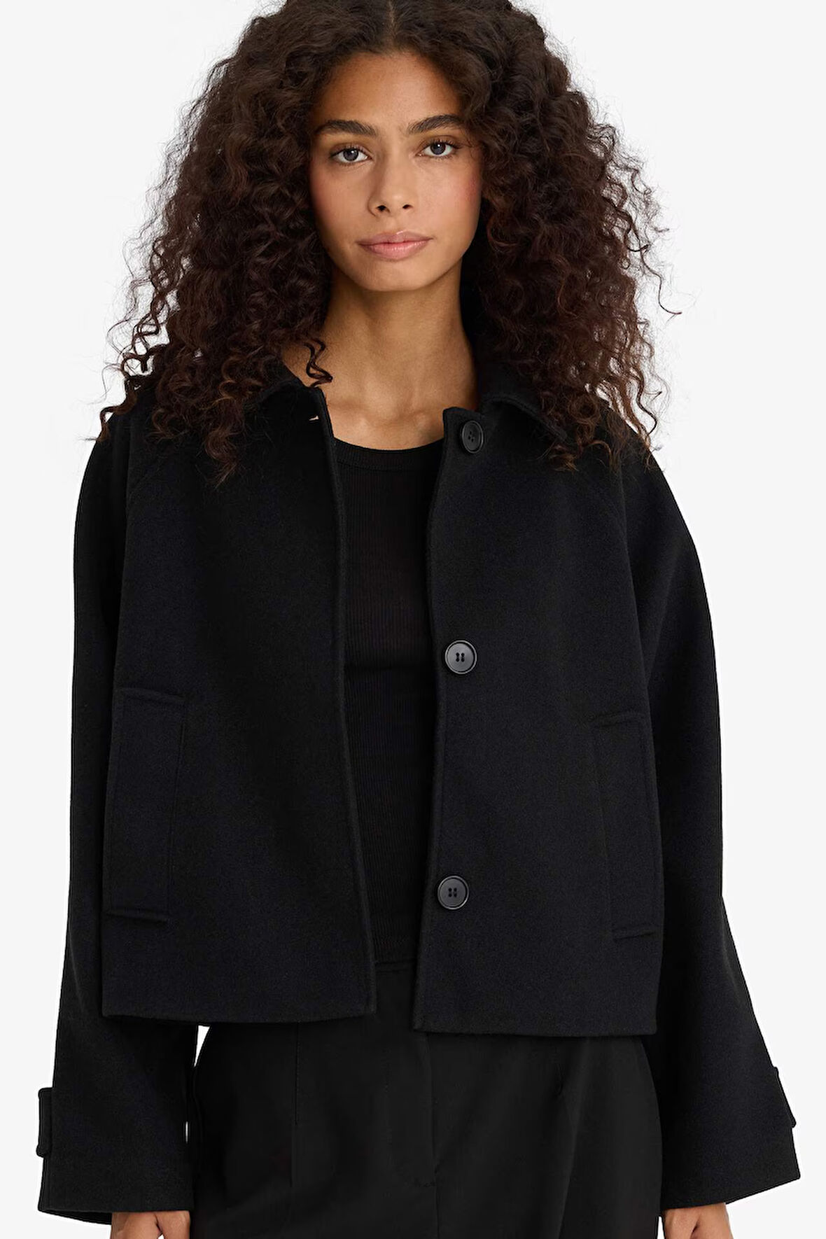 Regular Fit Polo Yaka Kaşe Kısa Mont