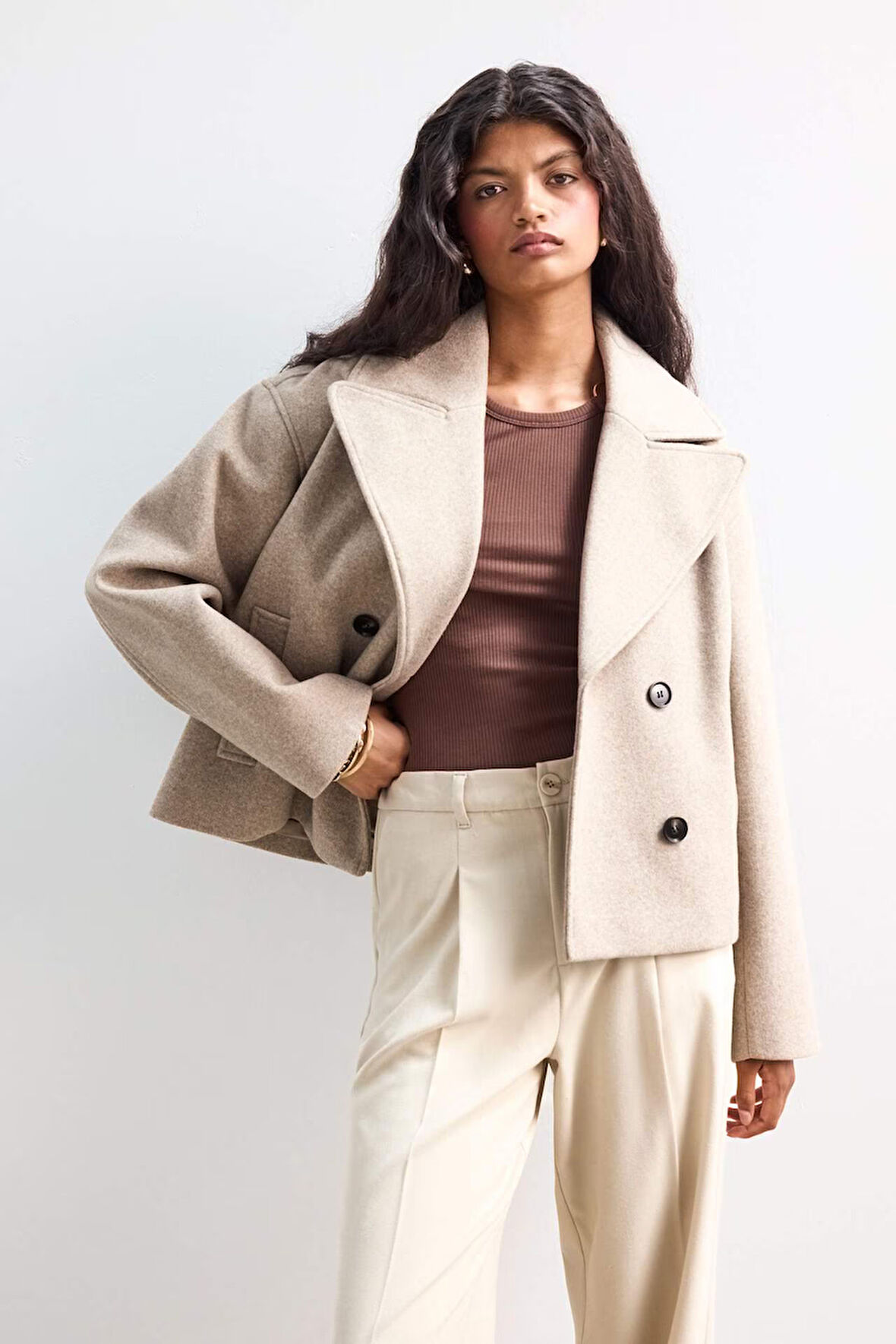 Regular Fit Düğmeli Kaşe Kaban 