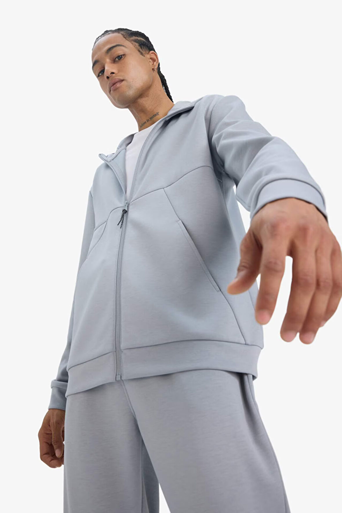 DeFactoFit Standart Fit Kapüşonlu Skuba Dalgıç Kumaş Yumuşak Tuşe Fermuarlı Hırka