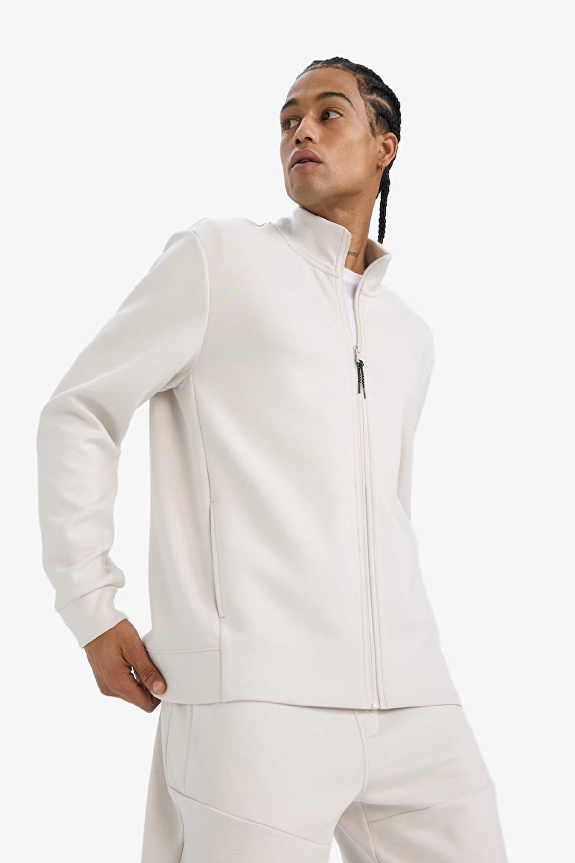 DeFactoFit Standart Fit Dik Yaka Skuba Dalgıç Kumaş Hırka