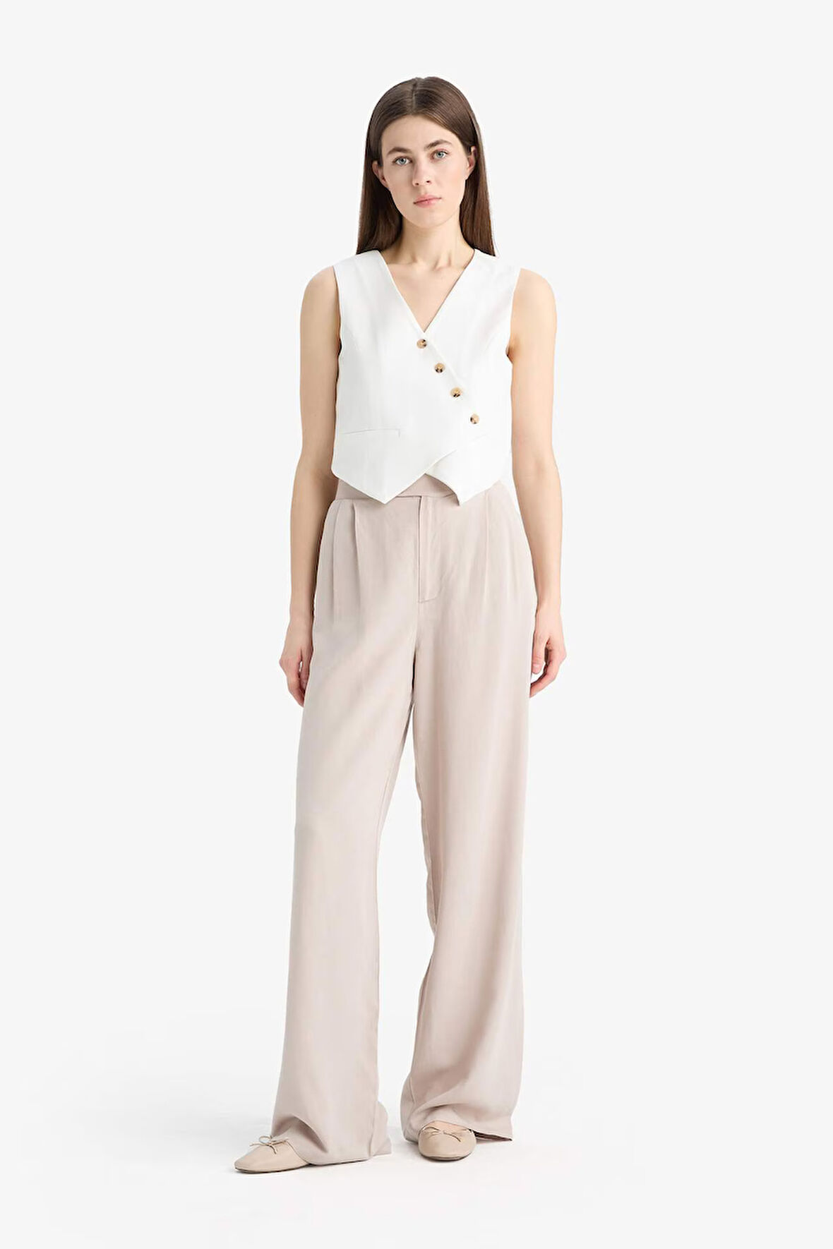 Wide Leg Geniş Paça Uzun Boy Keten Karışımlı Kumaş Pantolon