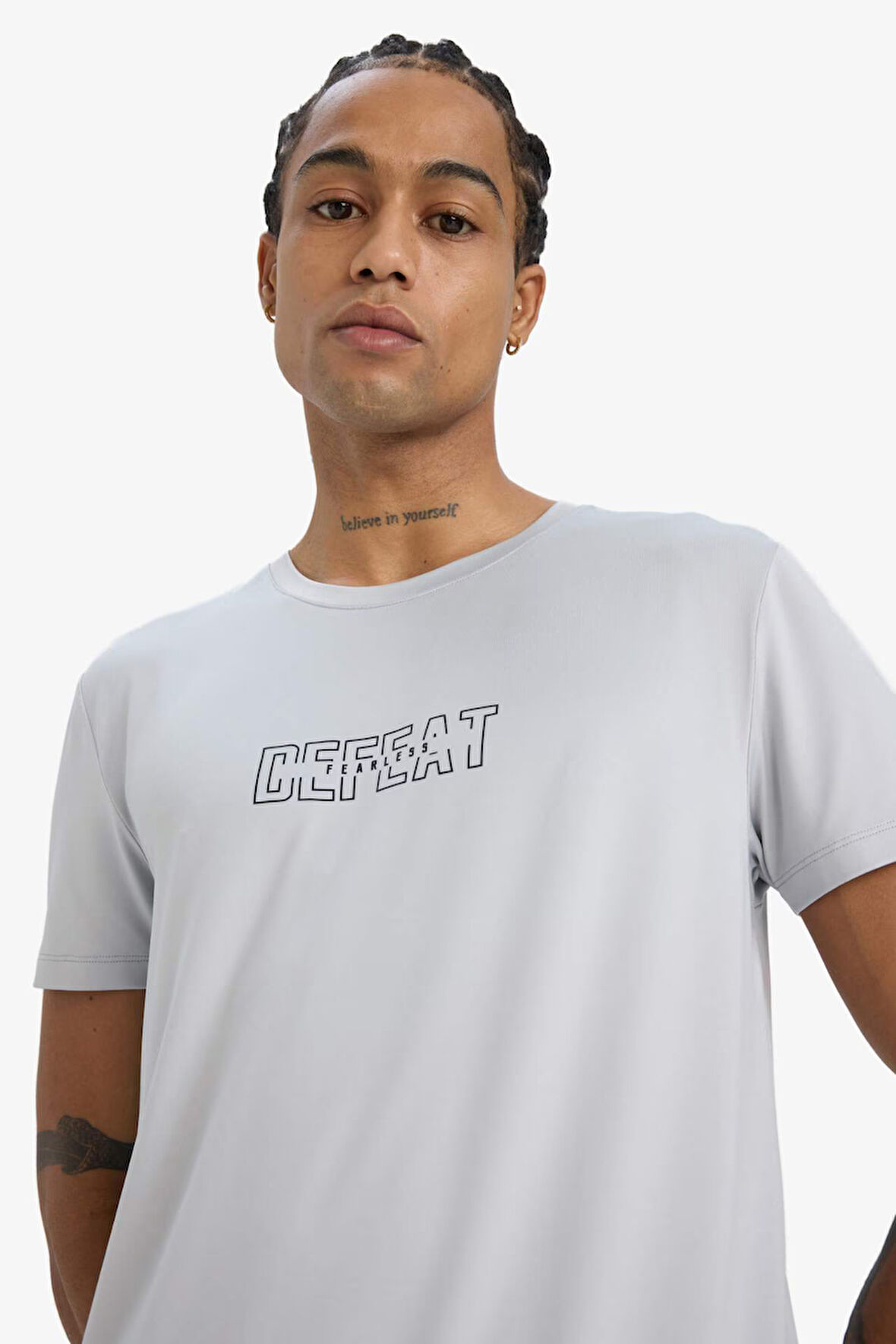 DeFactoFit Slim Fit Dar Kesim Bisiklet Yaka Esnek Kumaş Baskılı Sporcu Kısa Kollu Tişört