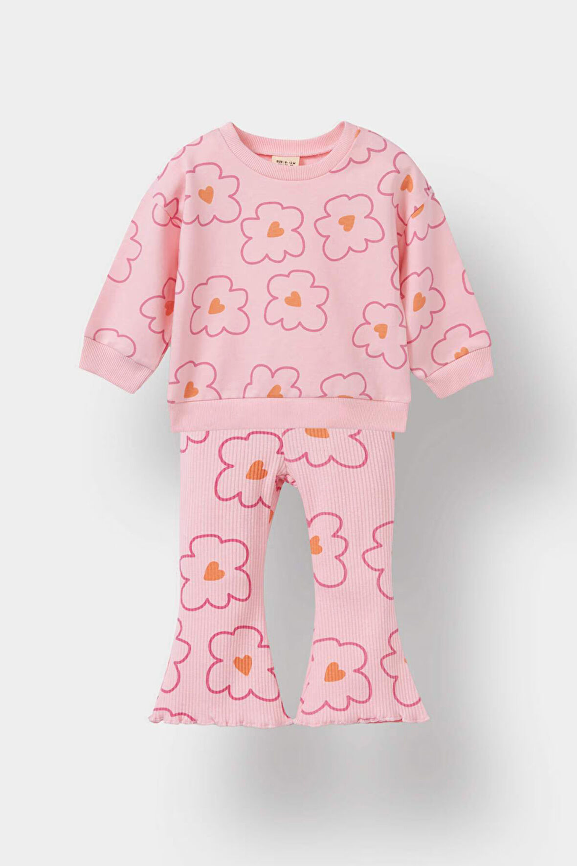 Kız Bebek 2'li Takım Çiçekli Sweatshirt İspanyol Paça Tayt