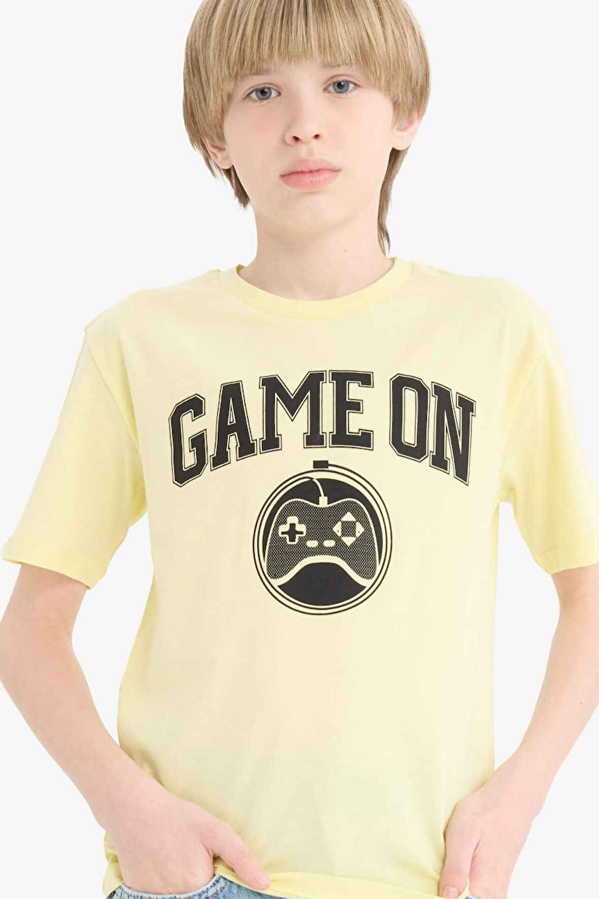 DeFacto Erkek Çocuk Bisiklet Yaka Baskılı Kısa Kollu Tişört F0182A825SMYL75