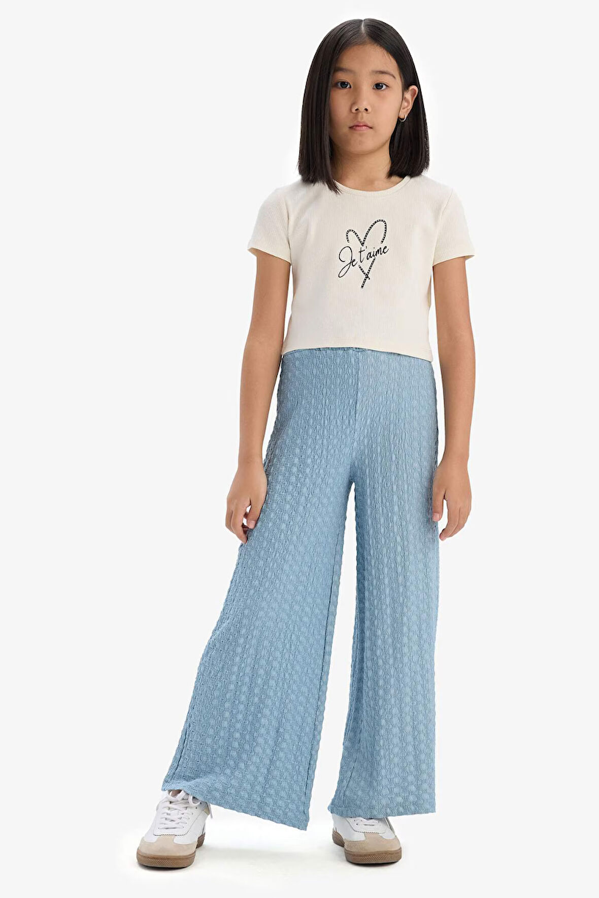 DeFacto Kız Çocuk Fitilli Kaşkorse 2'li Takım Baskılı Kısa Kollu Tişört Geniş Bol Paça Pantolon C3814A825SMER99