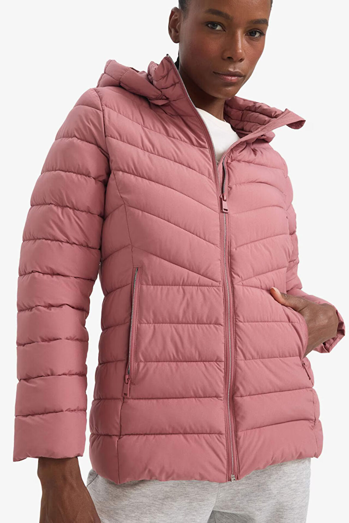 DeFactoFit Su İtici Regular Fit Kapüşonlu Fermuarlı Cepli Şişme Mont