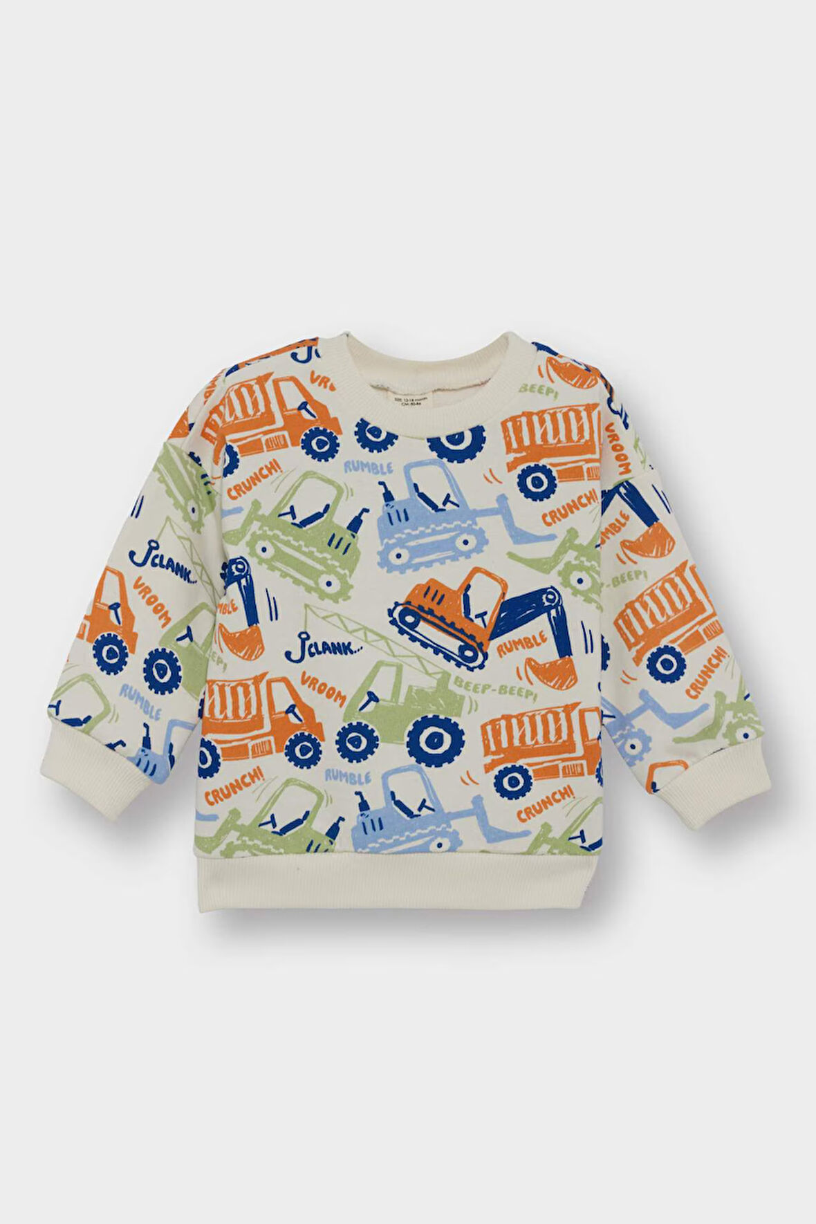 Erkek Bebek Bisiklet Yaka Araç Baskılı İçi Yumuşak Tüylü Sweatshirt