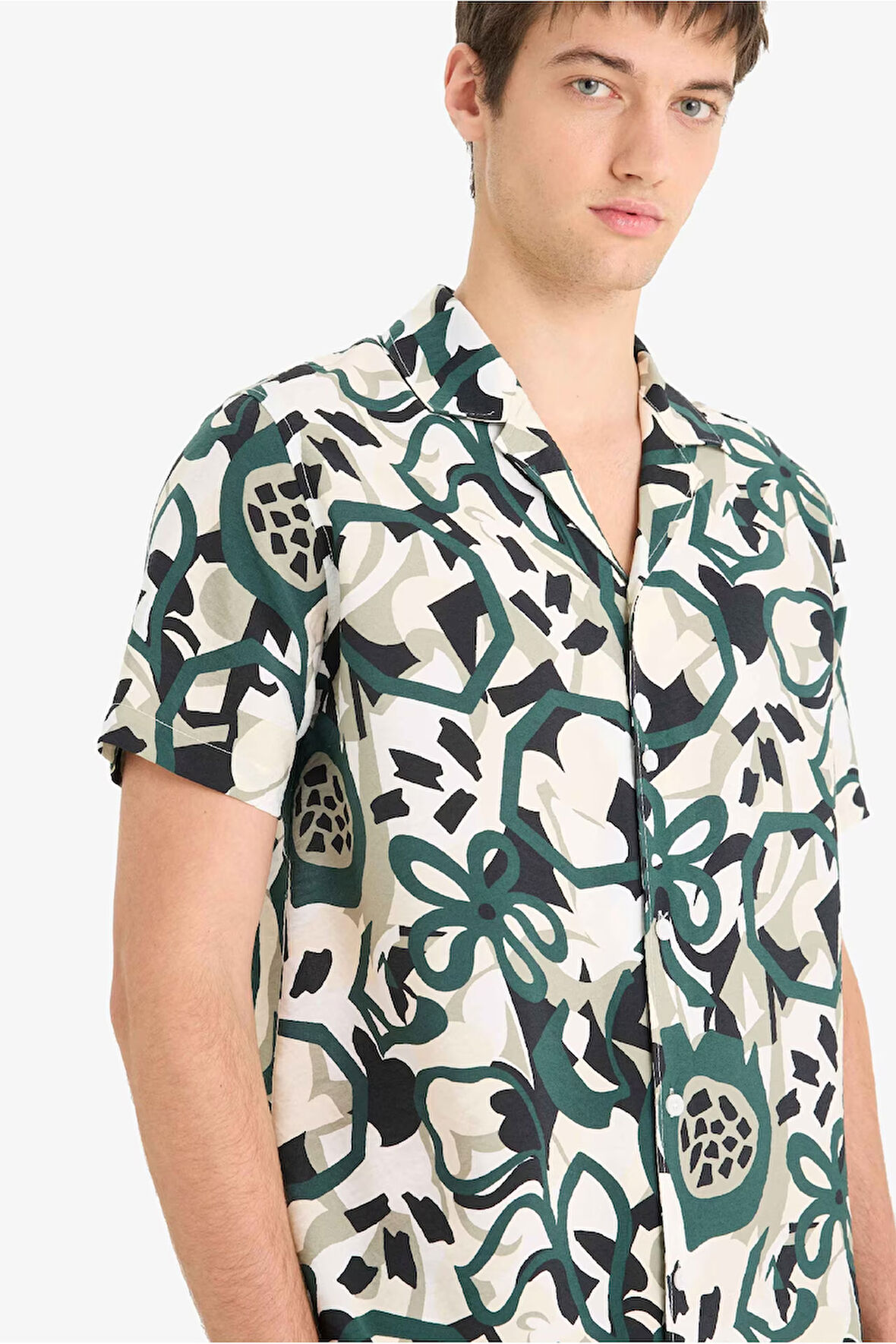 DeFacto Regular Fit Apaş Yaka Desenli Kısa Kollu Gömlek E1271AX25SMGN465