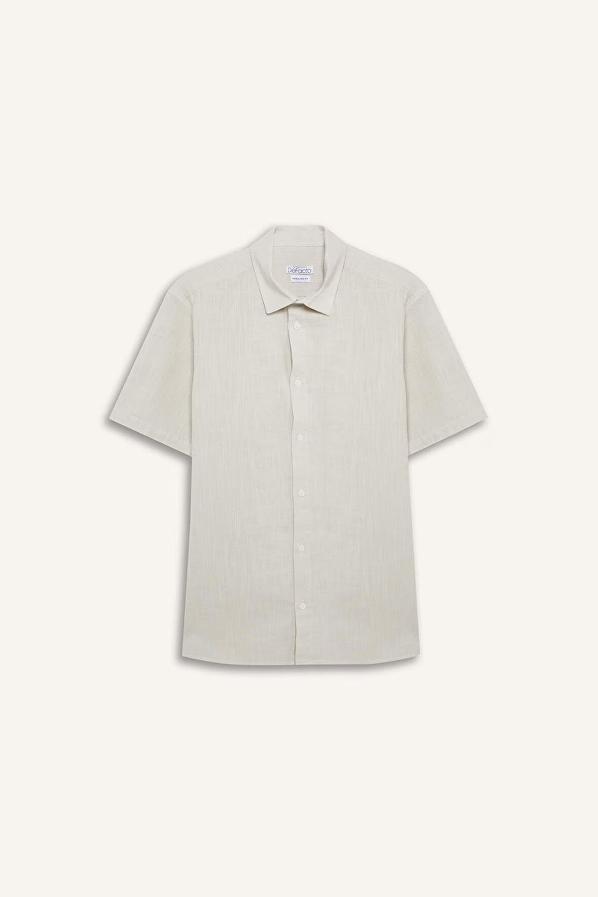 Regular Fit Polo Yaka Keten Görünümlü Pamuklu Yazlık Kısa Kollu Gömlek