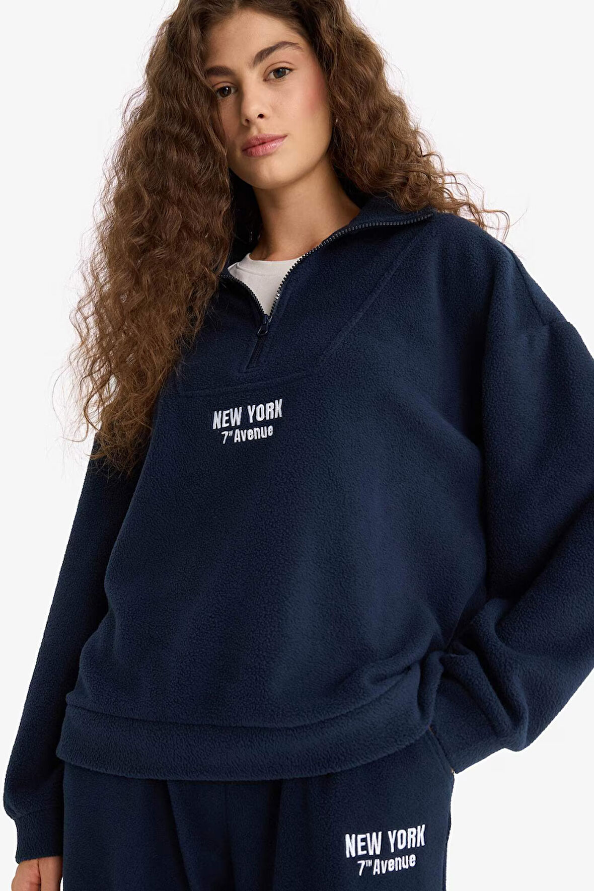 Oversize Geniş Kalıp Fermuarlı Dik Yaka Polar Sweatshirt